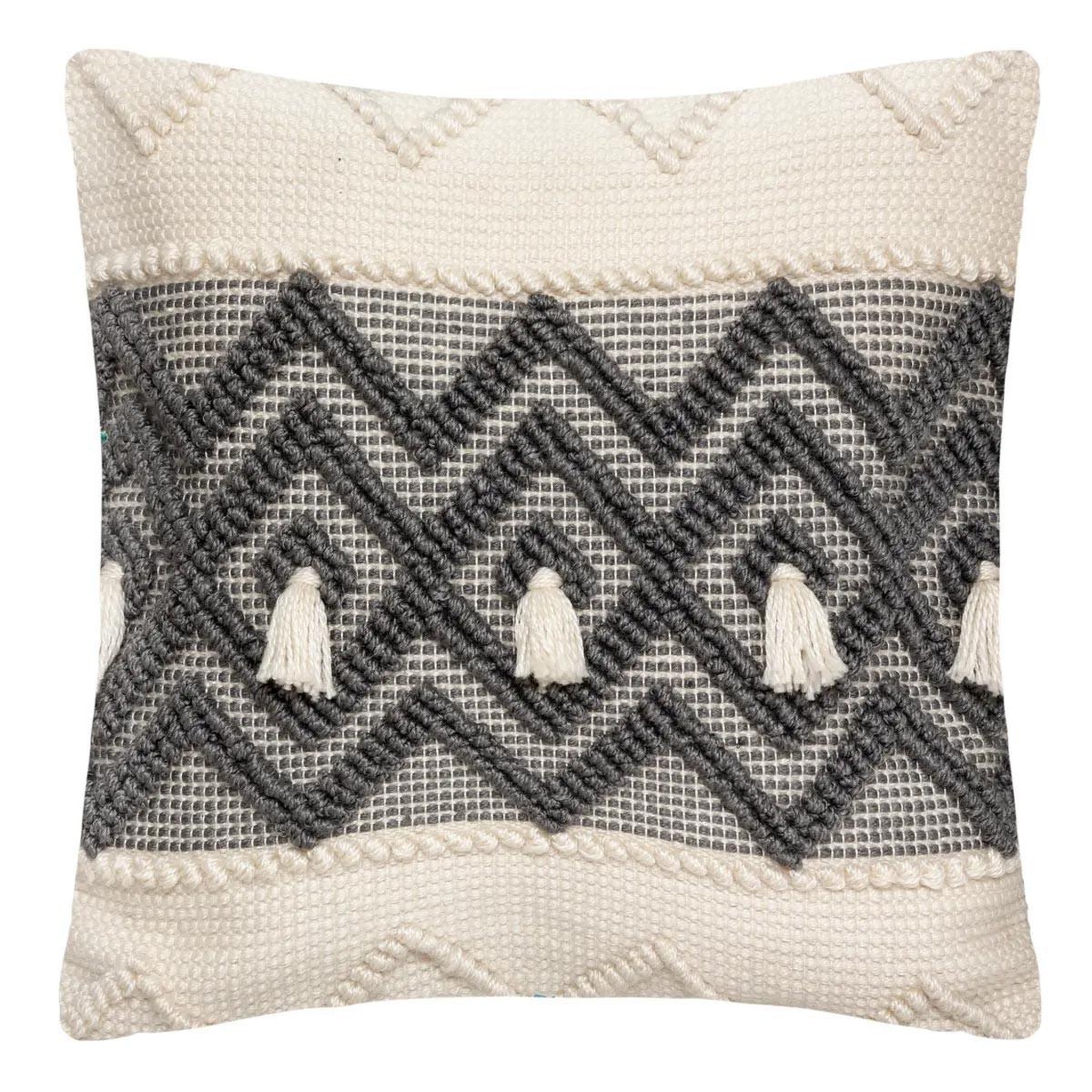 Voir la diapositive 1 : ATMOSPHERA Coussin Déco à Pompons  Row  45x45cm Gris