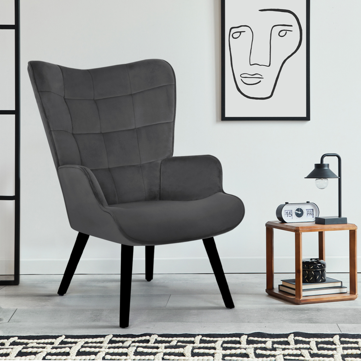 ID MARKET Fauteuil scandinave ANIA en velours gris