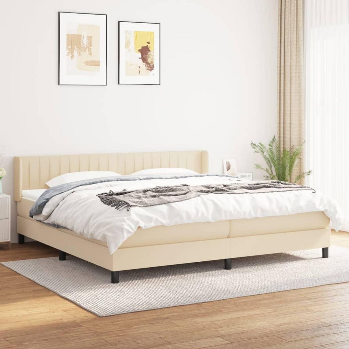 VIDAXL Sommier a lattes de lit avec matelas Creme 200x200 cm Tissu