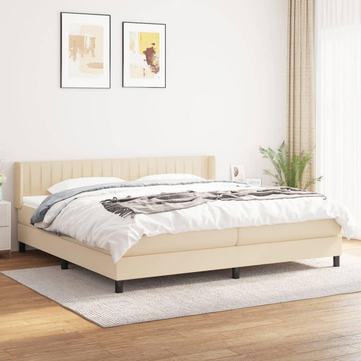 VIDAXL Sommier a lattes de lit avec matelas Creme 200x200 cm Tissu