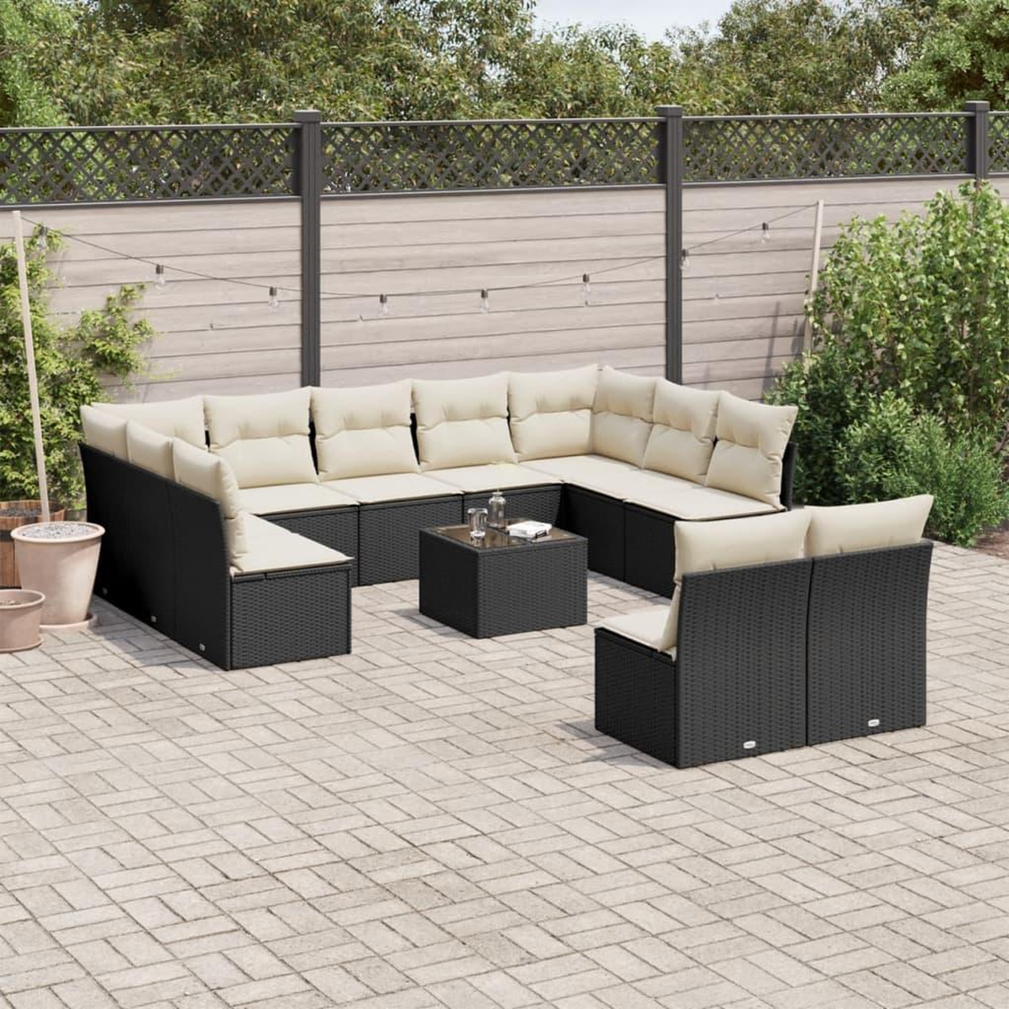VIDAXL Salon de jardin 12 pcs avec coussins noir resine tressee