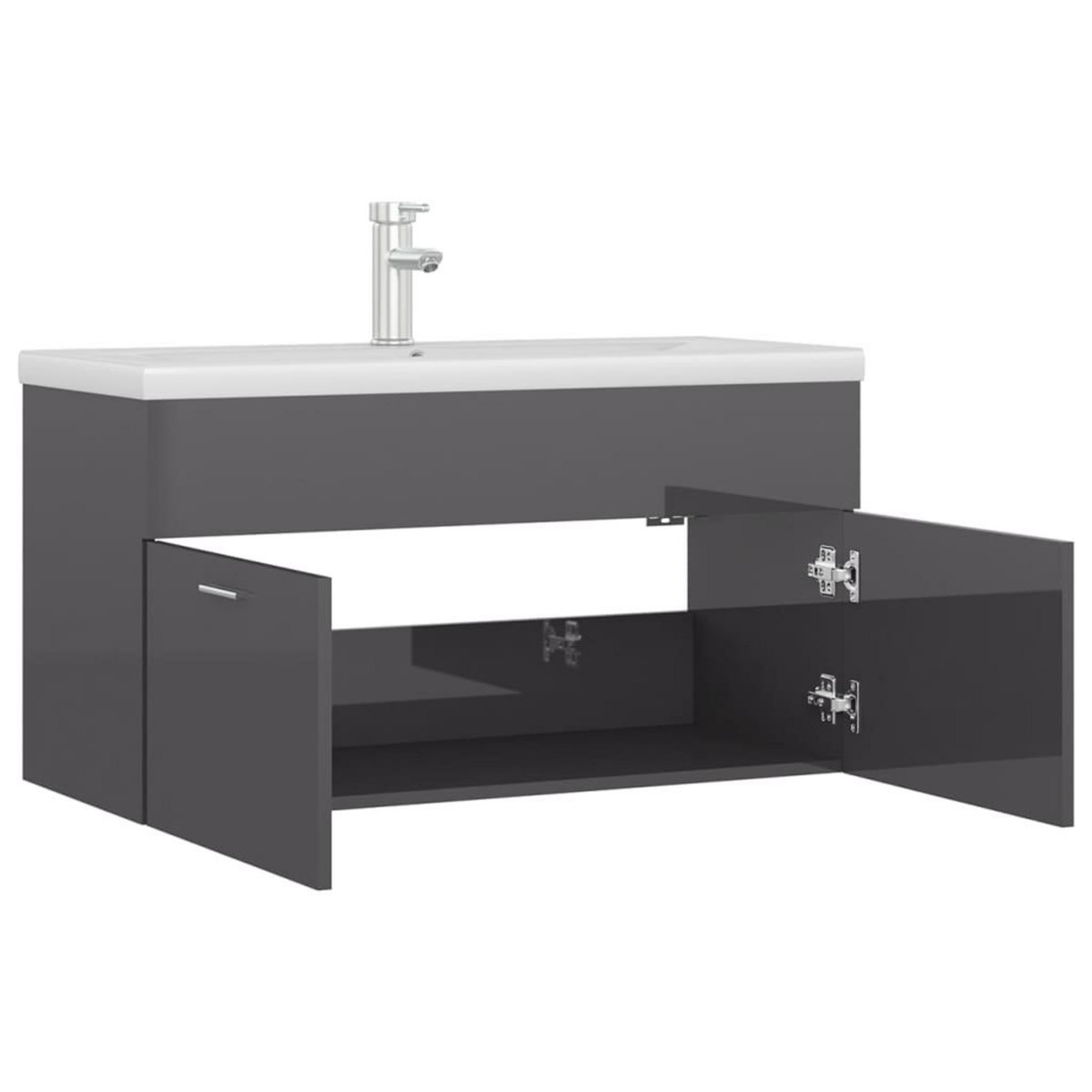 VIDAXL Armoire d'evier avec lavabo integre Gris brillant Agglomere