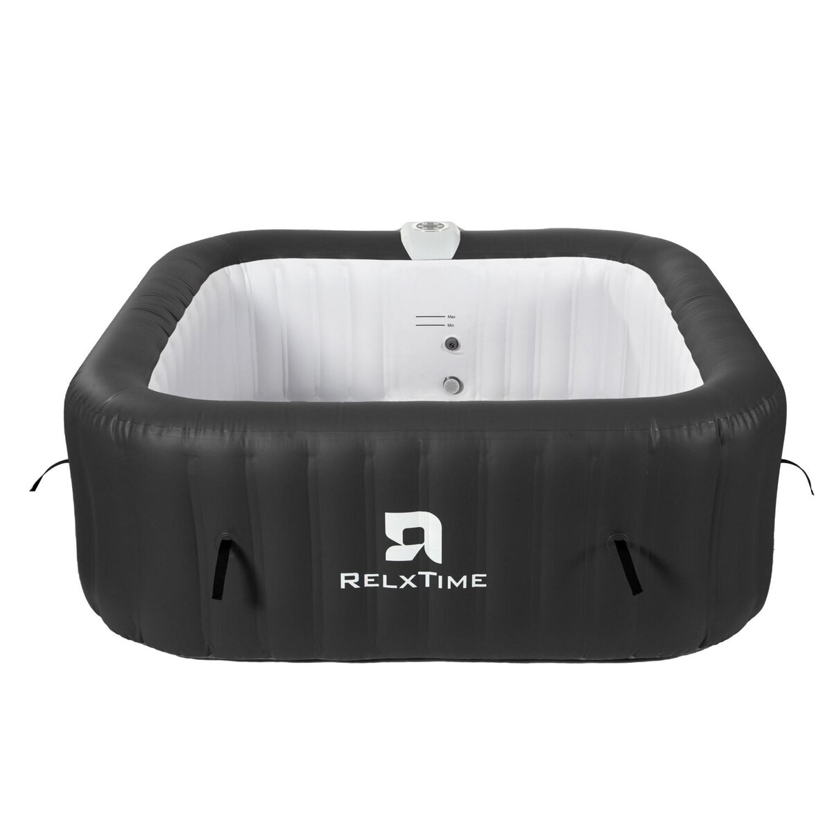 RELX TIME Spa gonflable 6 places carré - RELXTIME - 130 Jets - Noir - Filtre et bâche inclus