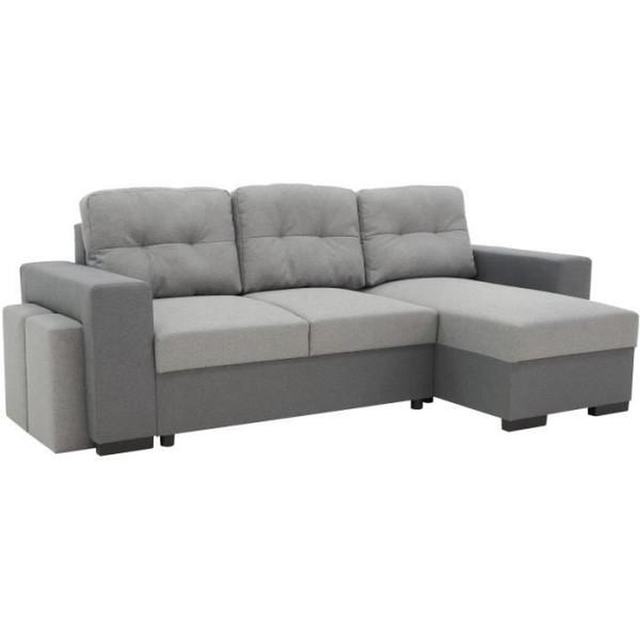 Voir la diapositive 3 : MARKET24 Canapé d'angle convertible réversible 3 places JAMES - L 245 x H 91 x P 139 cm - Coffre et 2 poufs - Anthracite et gris