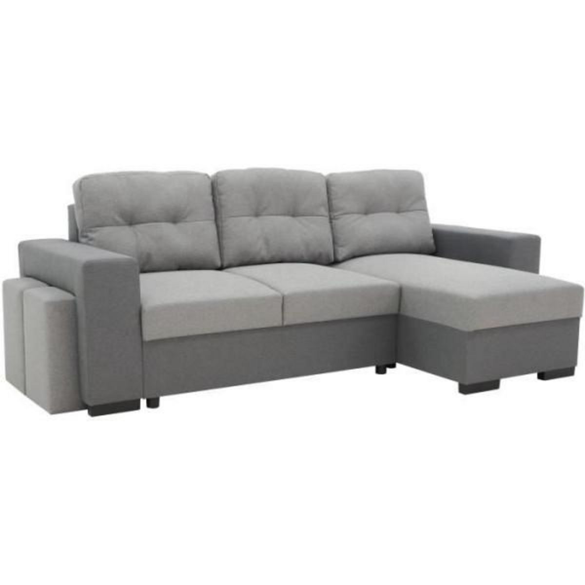 MARKET24 Canapé d'angle convertible réversible 3 places JAMES - L 245 x H 91 x P 139 cm - Coffre et 2 poufs - Anthracite et gris