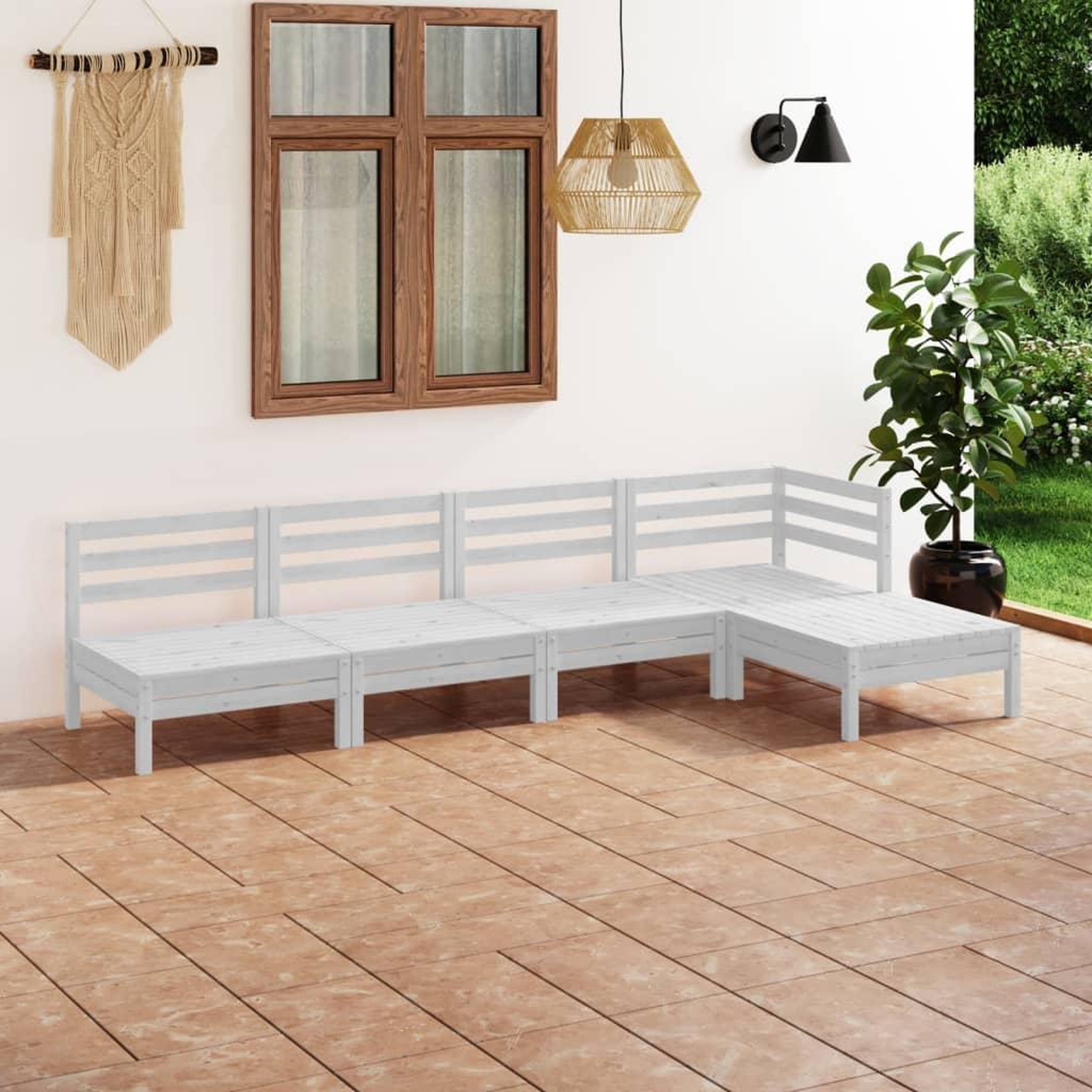Voir la diapositive 1 : VIDAXL Salon de jardin 5 pcs Bois de pin massif Blanc