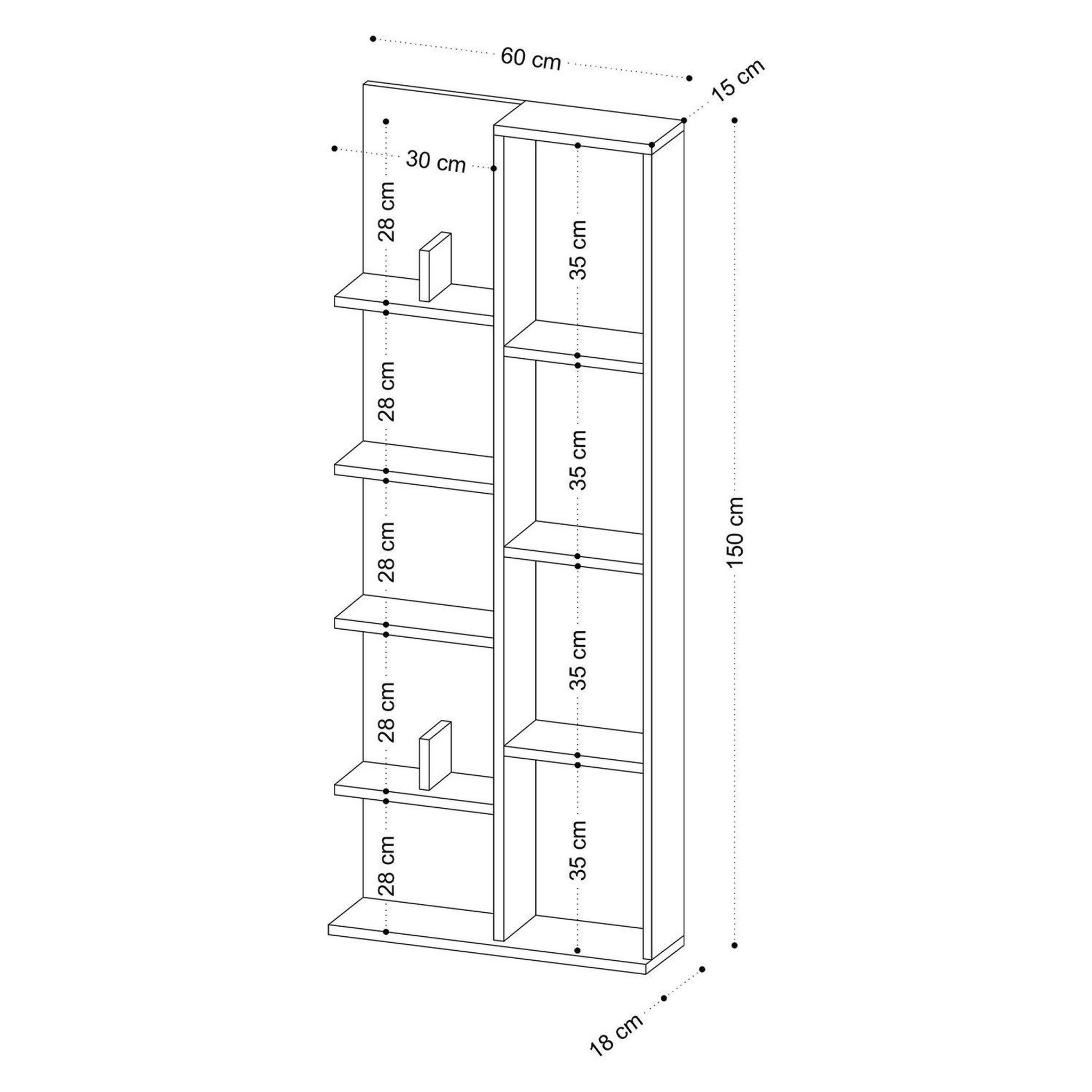 Voir la diapositive 3 : TOILINUX Bibliothèque asymétrique 4 niches et tablettes décor chêne elora - marron