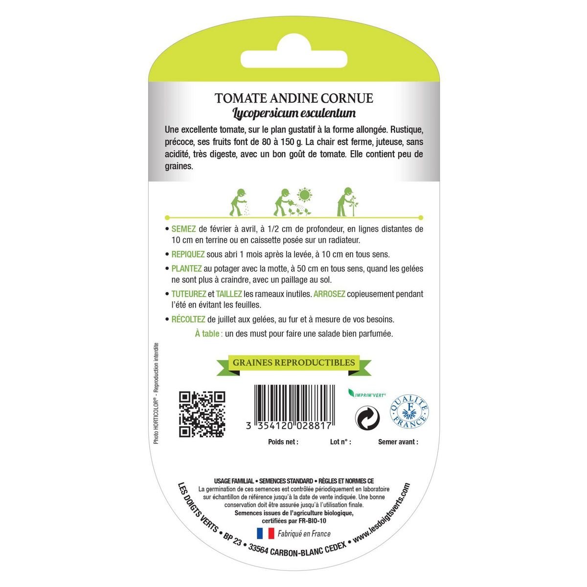 LES DOIGTS VERTS Graines tomate andine cornue BIO Les Doigts Verts