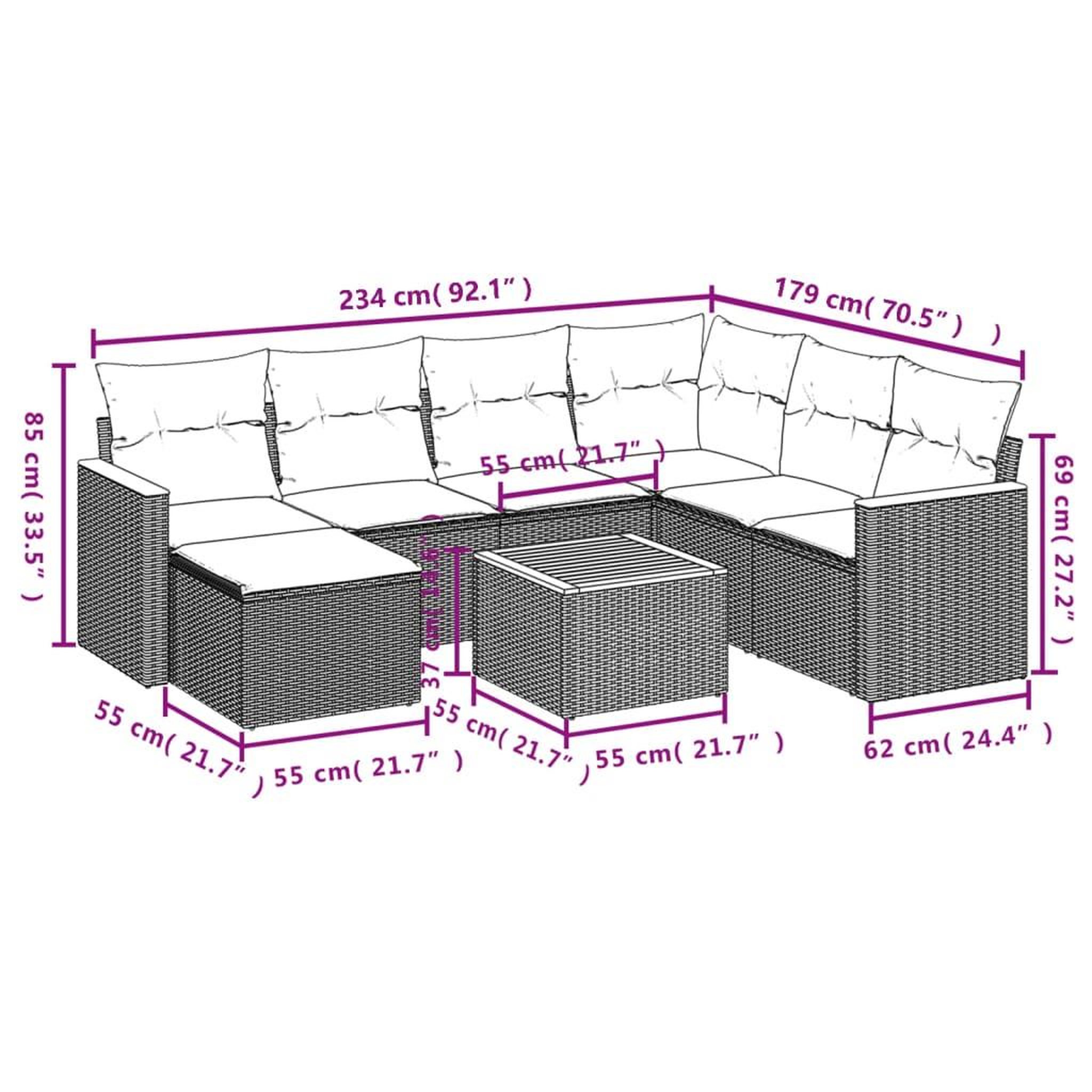 Voir la diapositive 6 : VIDAXL Salon de jardin 8 pcs avec coussins gris resine tressee