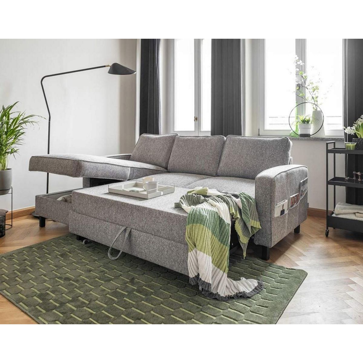 BEST MOBILIER Molly - canapé d'angle gauche 4 places convertible avec coffre en tissu