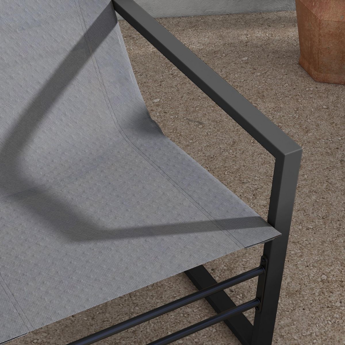 OUTSUNNY Ensemble fauteuil relax de jardin avec repose-pied métal noir tissu mesh gris