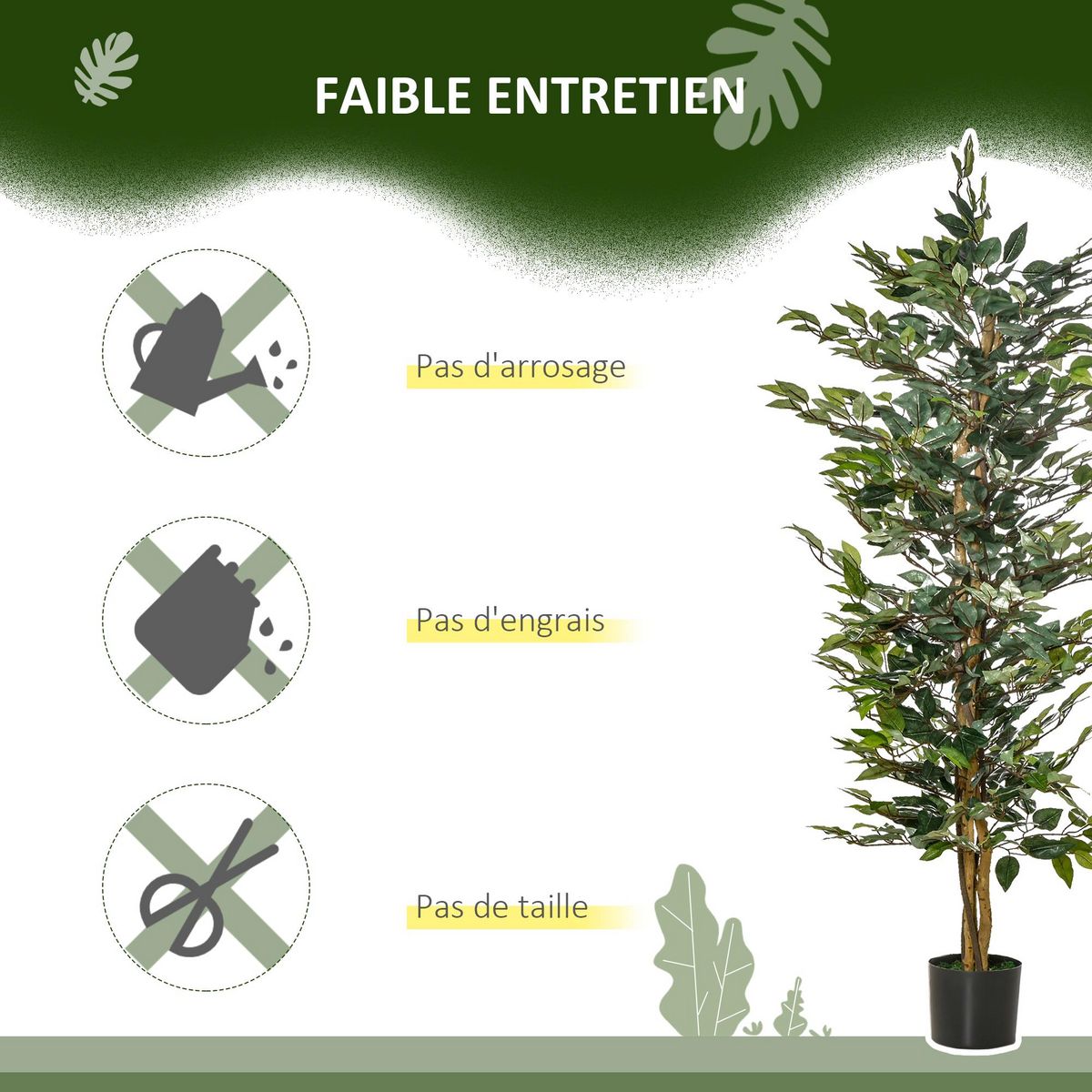 HOMCOM Arbre artificiel plante artificiel ficus hauteur 1,5 m tronc branches liane lichen feuilles grand réalisme pot inclus