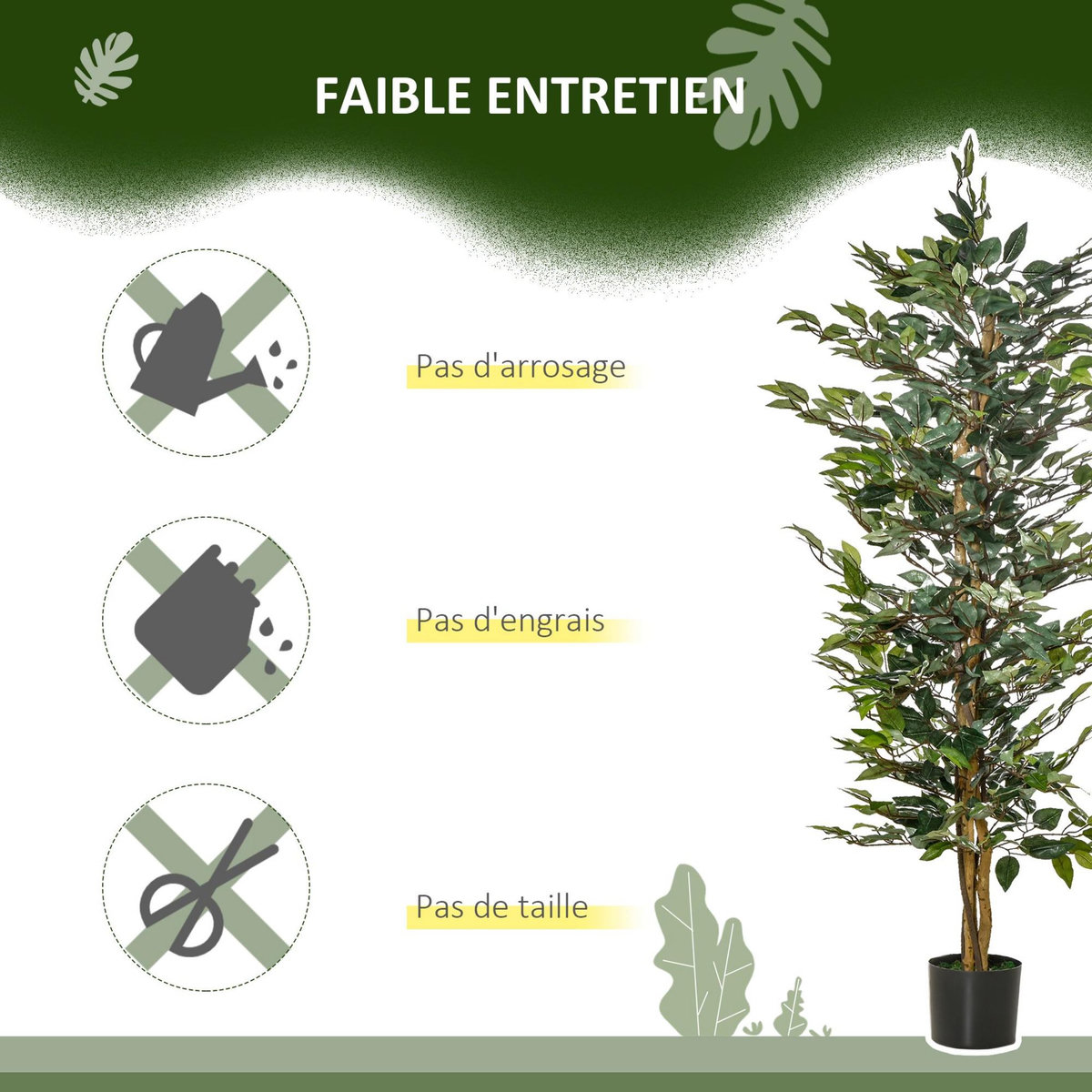 HOMCOM Arbre artificiel plante artificiel ficus hauteur 1,5 m tronc branches liane lichen feuilles grand réalisme pot inclus