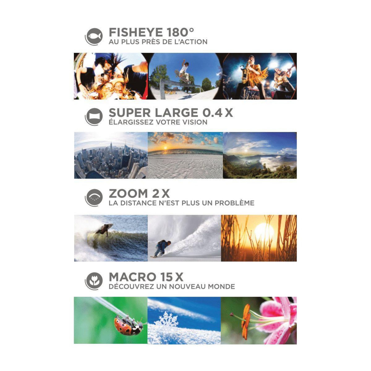 CLIPEYZ Objectif smartphone Pack 4x Objectifs Photo Smartphone noir