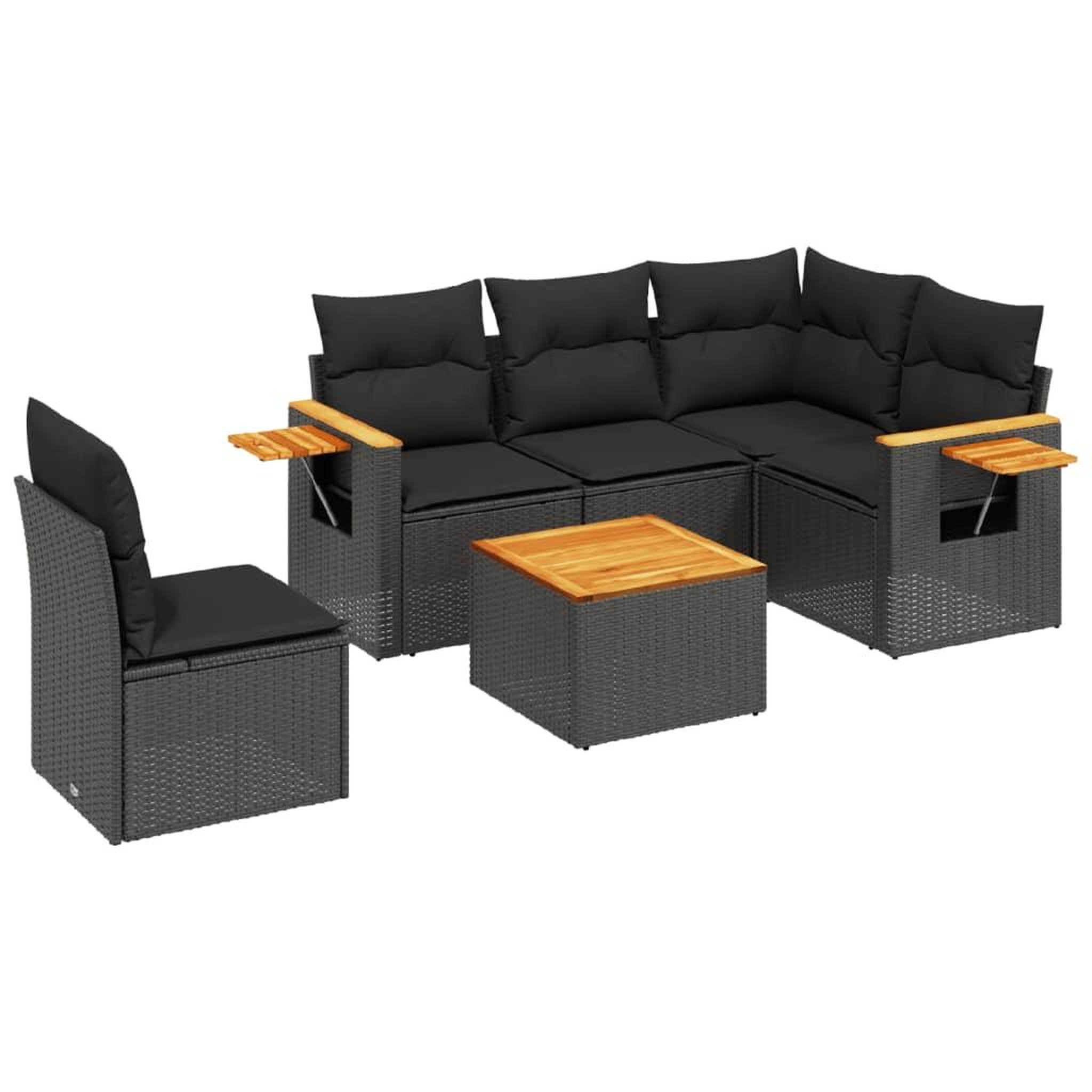 Voir la diapositive 2 : VIDAXL Salon de jardin 6 pcs avec coussins noir resine tressee