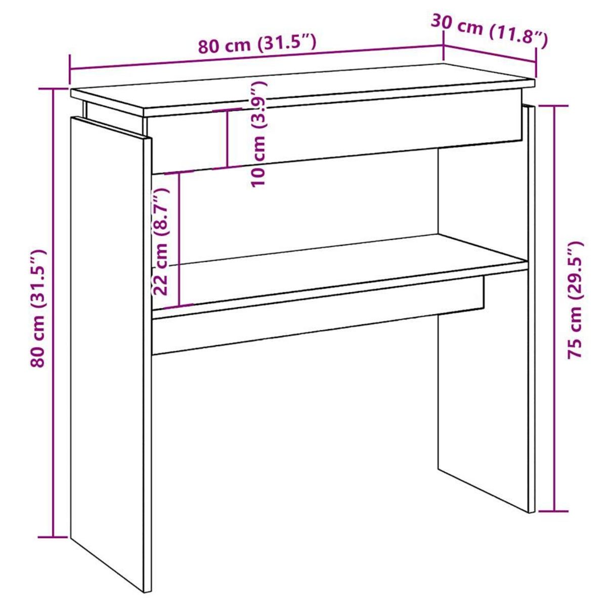 VIDAXL Table console vieux bois 80 x 30 x 80 cm bois d'ingenierie