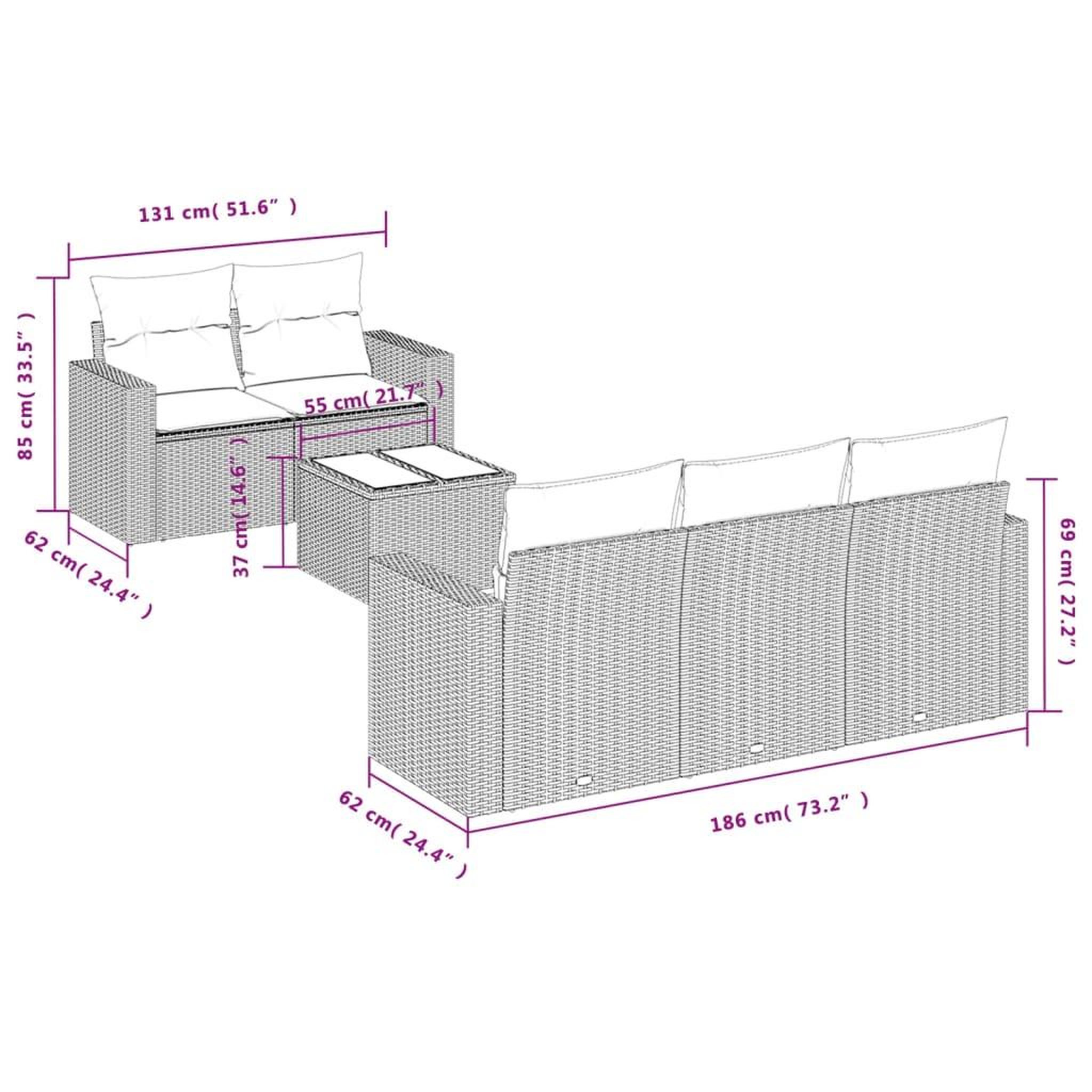 Voir la diapositive 3 : VIDAXL Salon de jardin avec coussins 6 pcs beige resine tressee