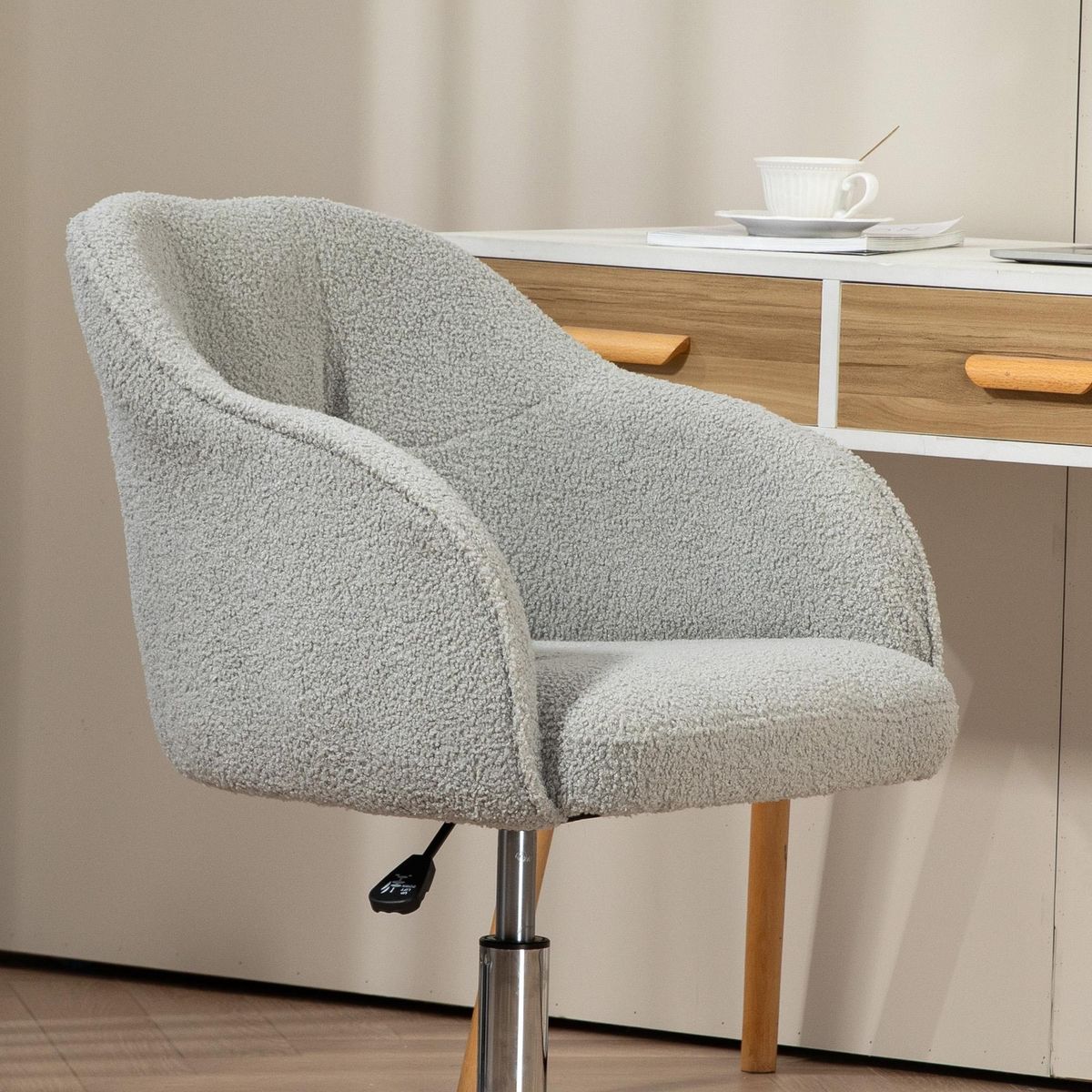 HOMCOM Chaise de bureau tissu bouclette design hauteur réglable pivotante piètement acier