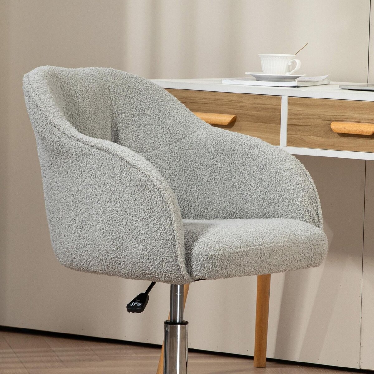 HOMCOM Chaise de bureau tissu bouclette design hauteur réglable pivotante piètement acier