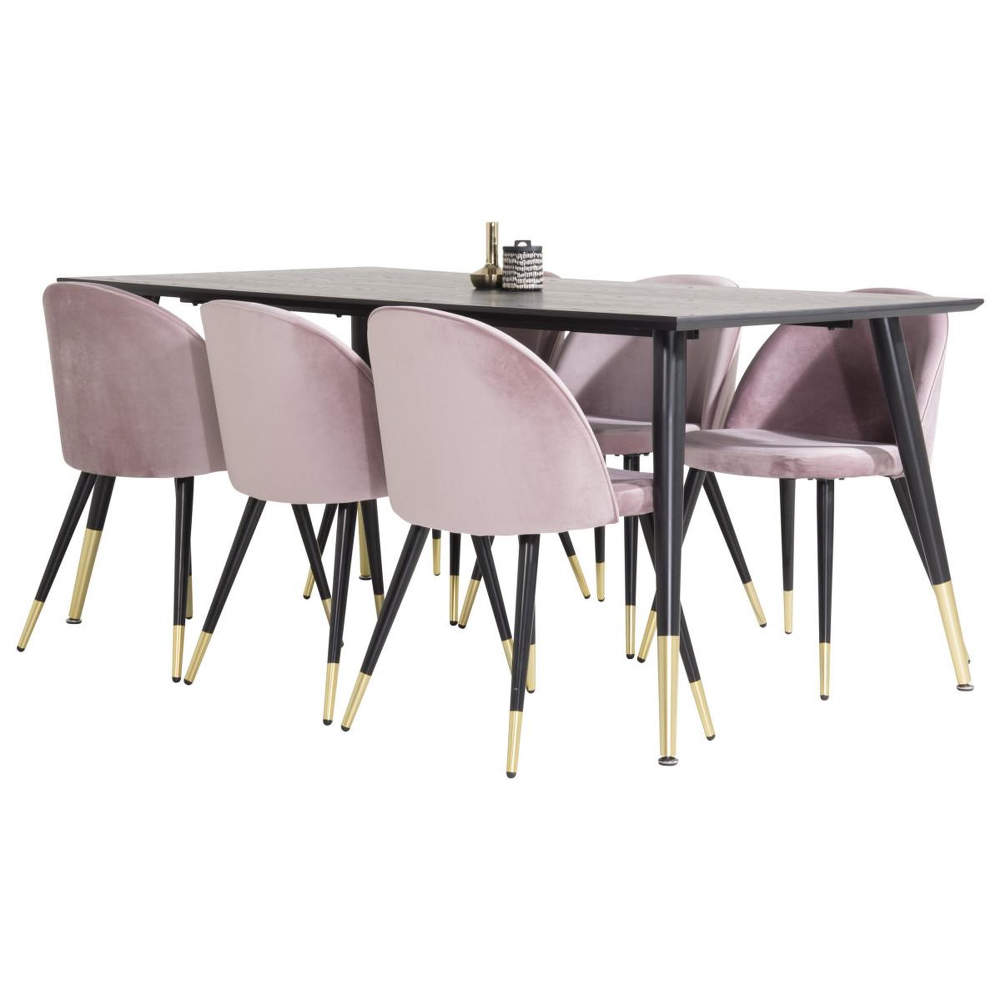 Voir la diapositive 4 : Paris Prix Ensemble table à manger & 6 chaises  dipp & velvet  180cm noir & rose