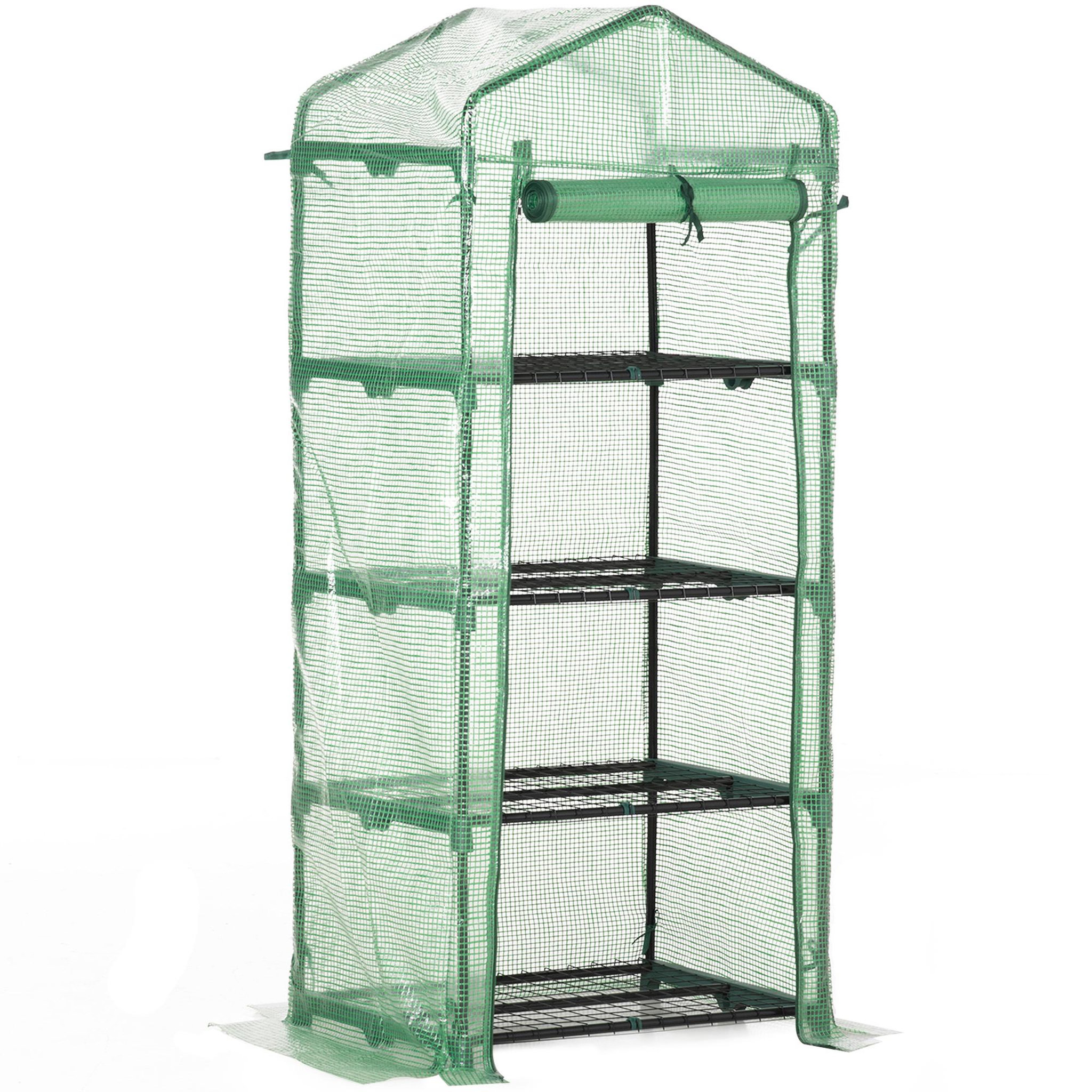 OUTSUNNY Serre de jardin balcon étagère serre 4 niveaux 0,7L x 0,5l x 1,6H m acier galvanisé bâche amovible PE haute densité vert