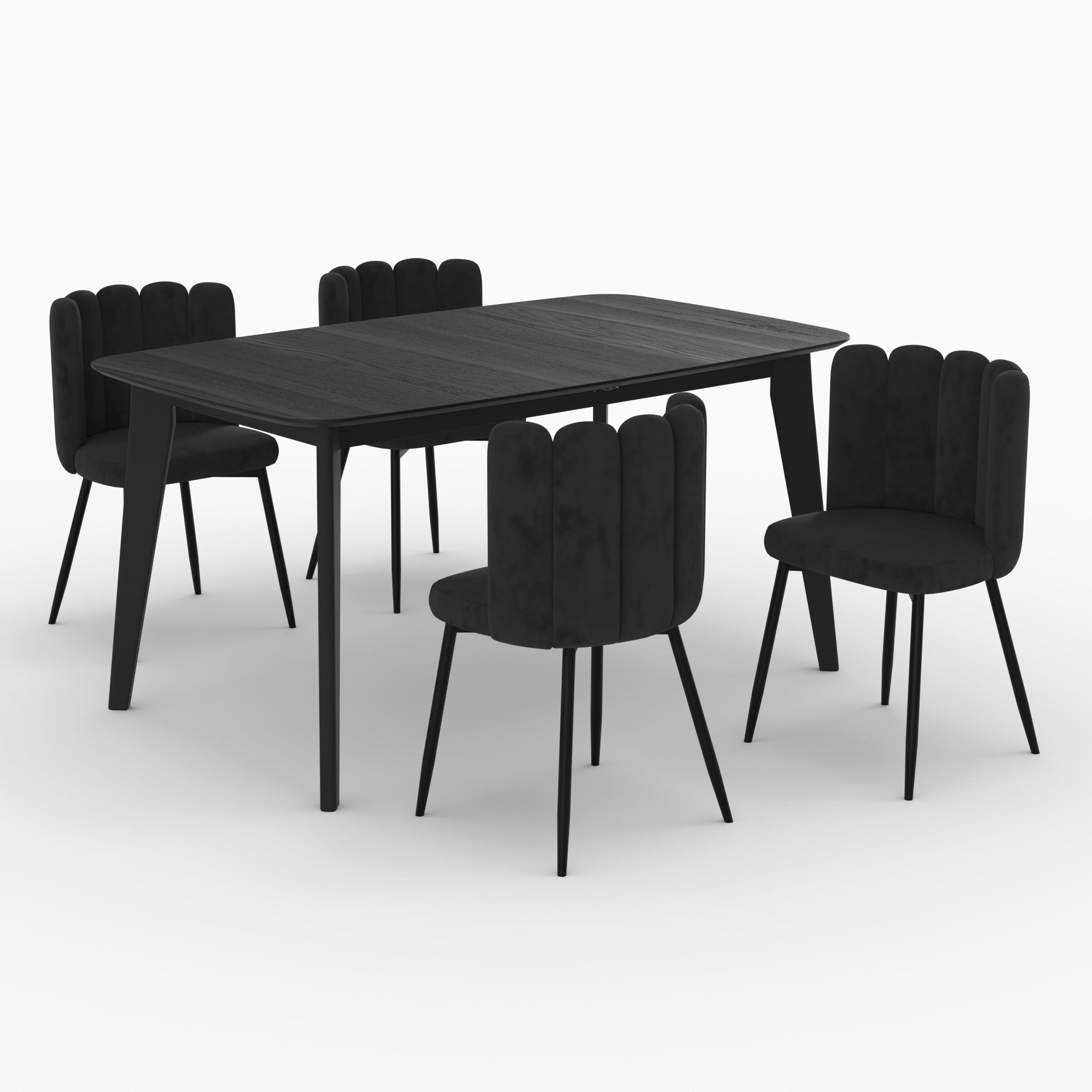 MAISON PAVANE Table et chaises 4 personnes en velours et bois noir-oman