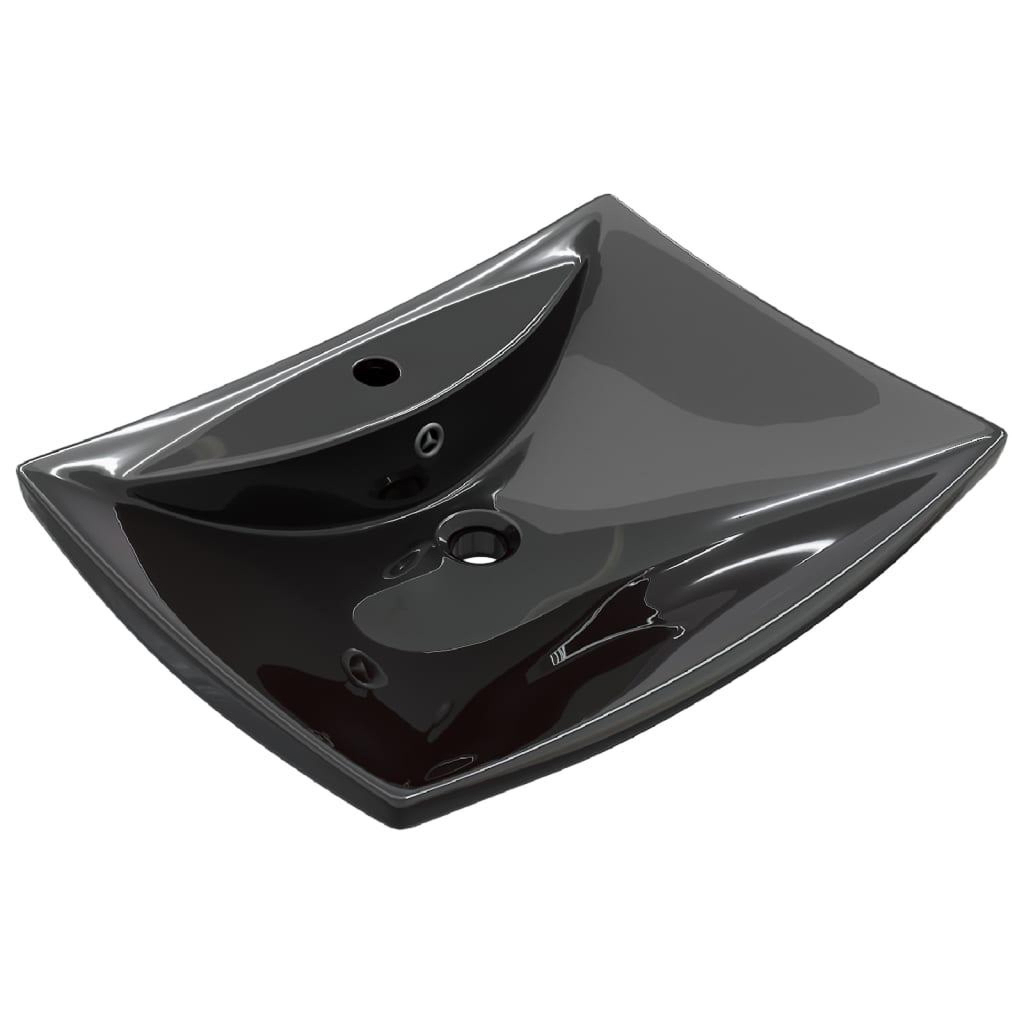 VIDAXL Lavabo rectangulaire en ceramique noir de luxe avec trop-plein et trou