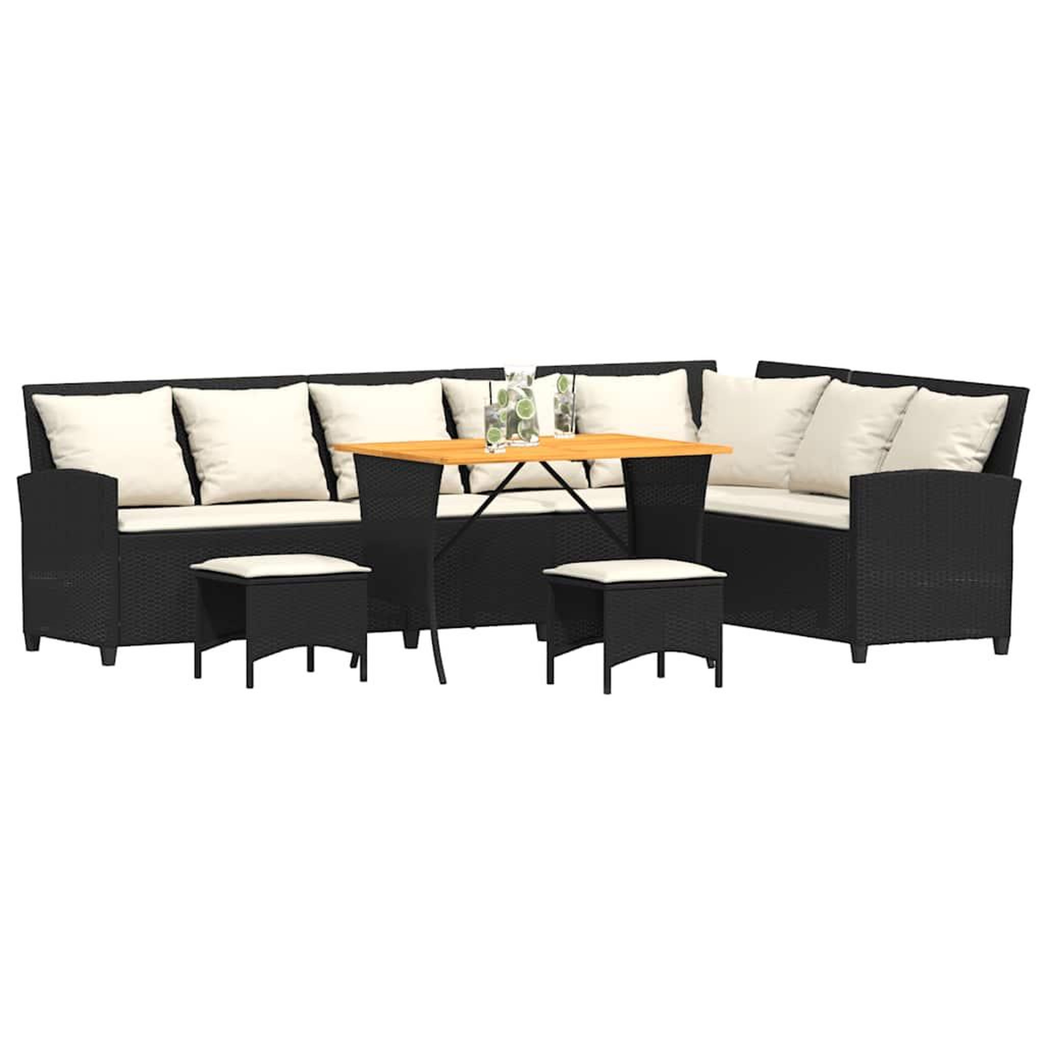 Voir la diapositive 4 : VIDAXL Salon de jardin 4 pcs avec coussins forme L noir resine tressee