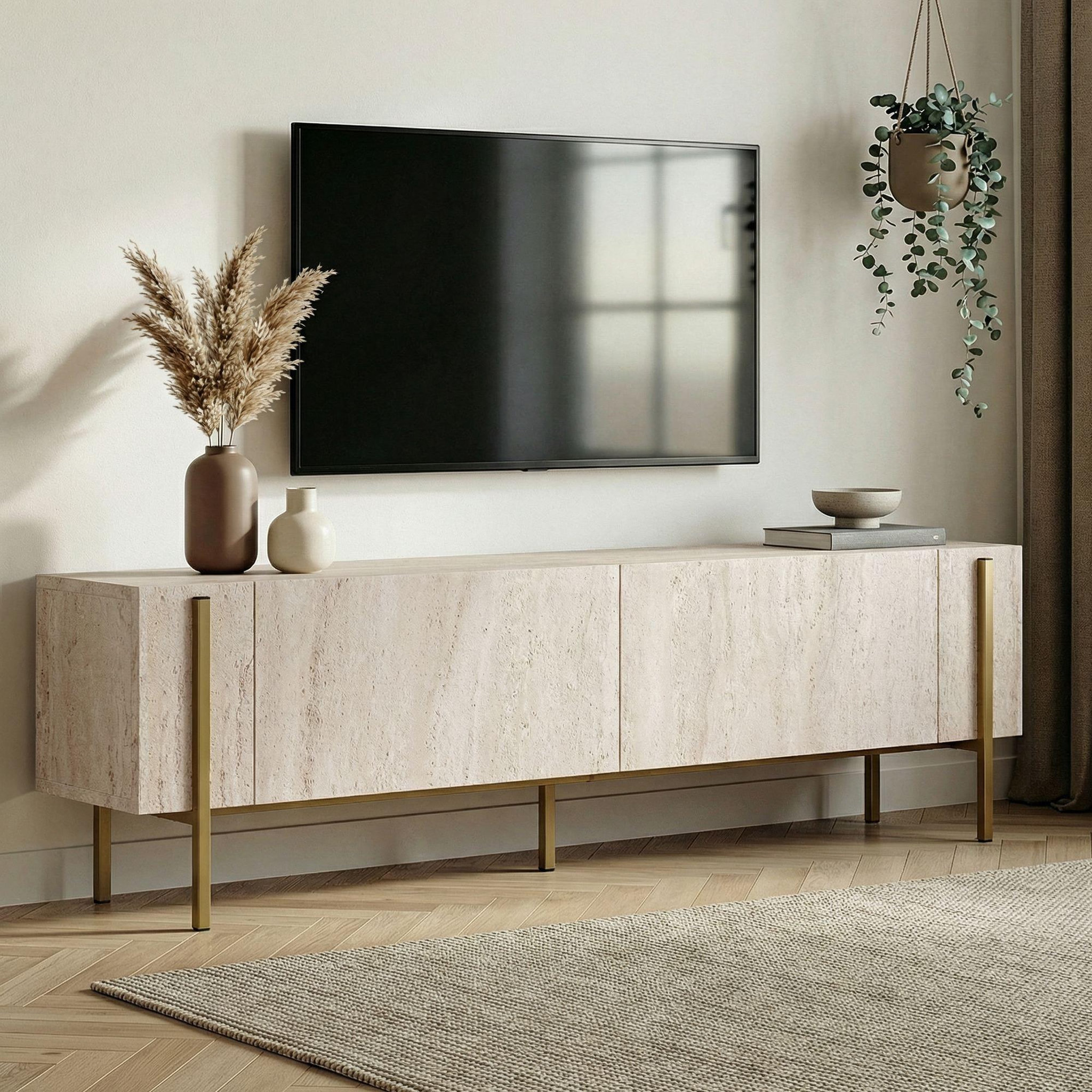 Voir la diapositive 2 : Habitat et Jardin Meuble tv en bois  nexus  - 180 x 30 x 45 cm - travertin / or