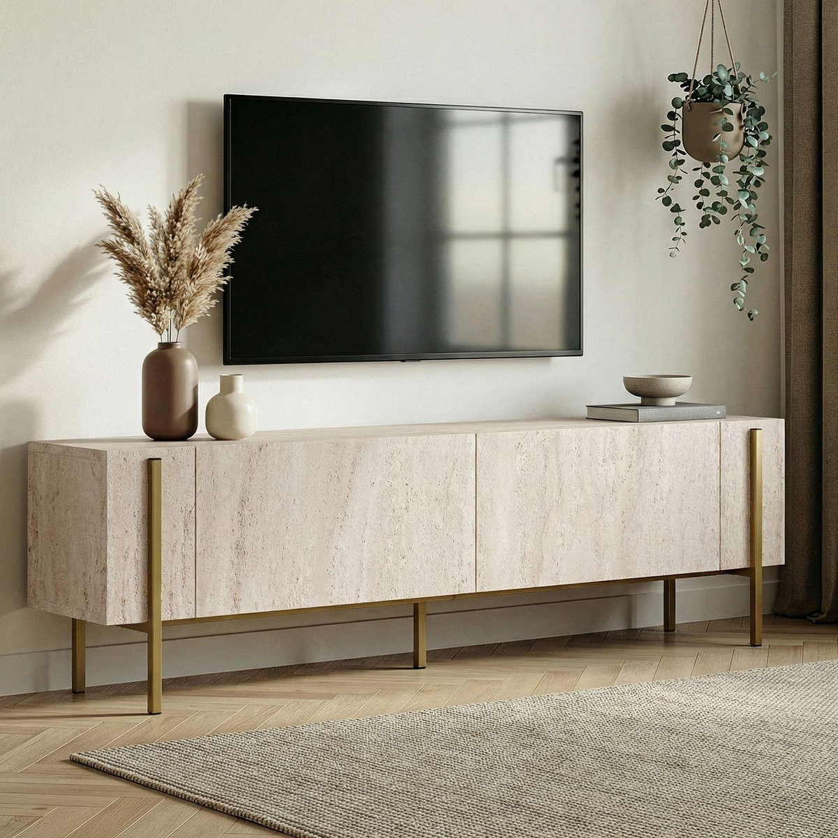 Habitat et Jardin Meuble TV en bois  Nexus  - 180 x 30 x 45 cm - Travertin / Or