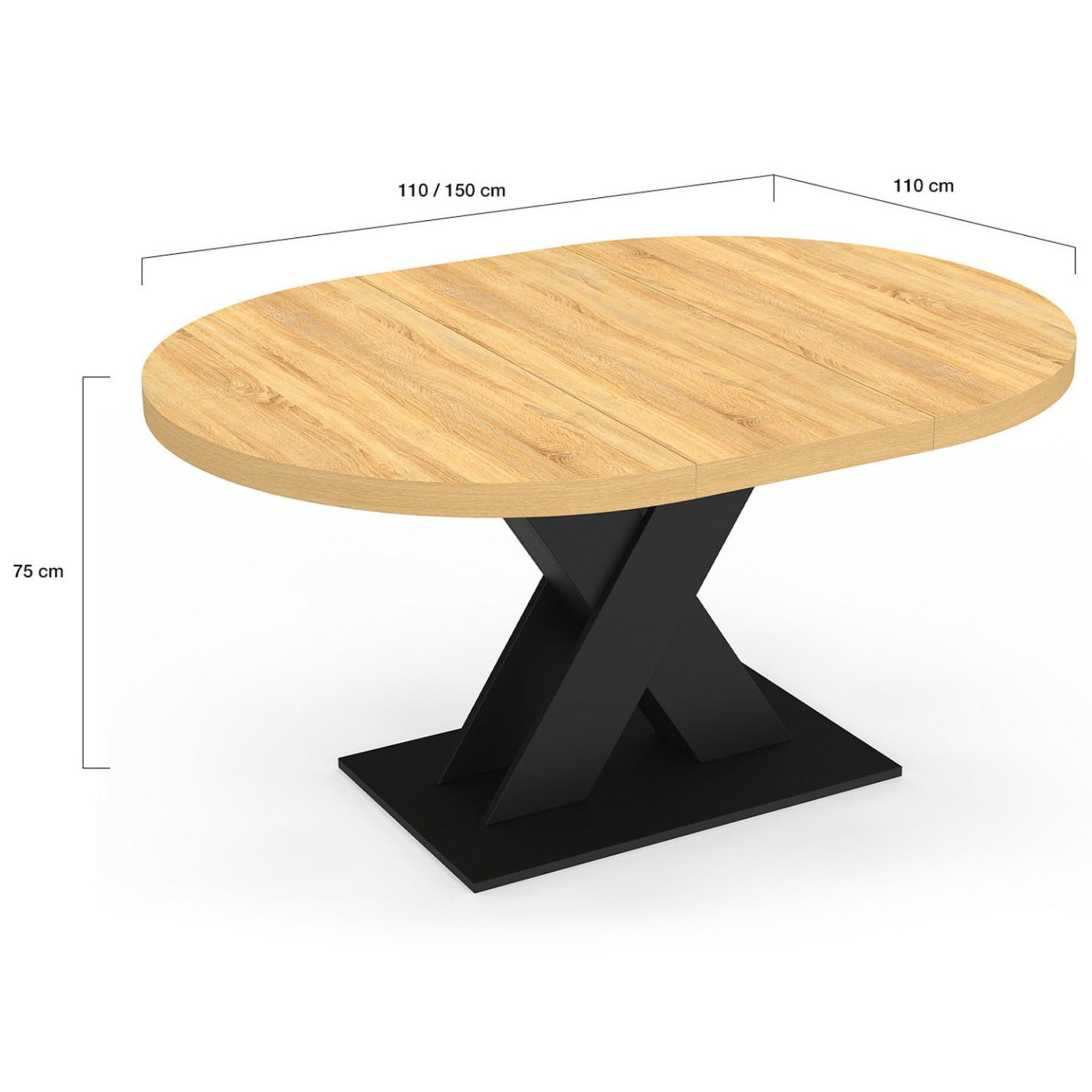 Voir la diapositive 5 : ID MARKET Table à manger extensible ronde alicia 4-8 personnes bois et noir 110 - 150 cm