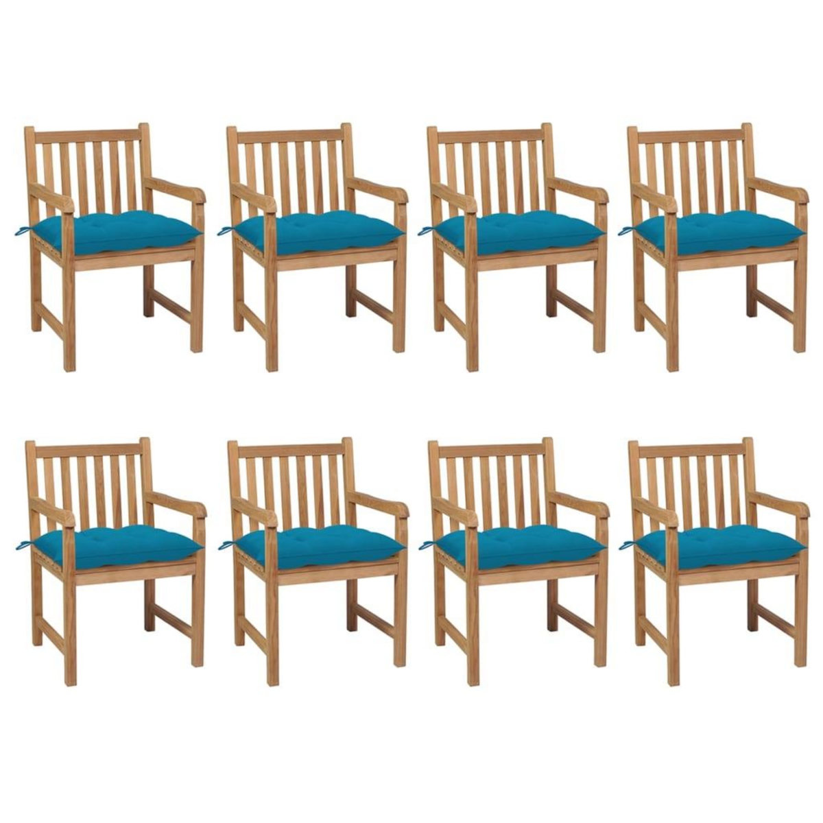 VIDAXL Chaises de jardin lot de 8 avec coussins bleu clair Teck solide