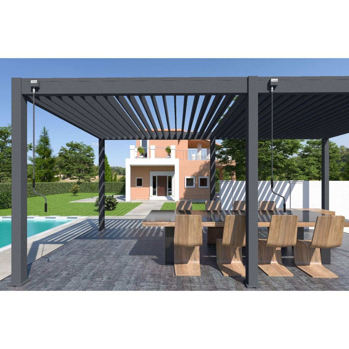 Pergola Bioclimatique autoportée- 3x6 m - Aluminum Anthracite - VS OmBREA®