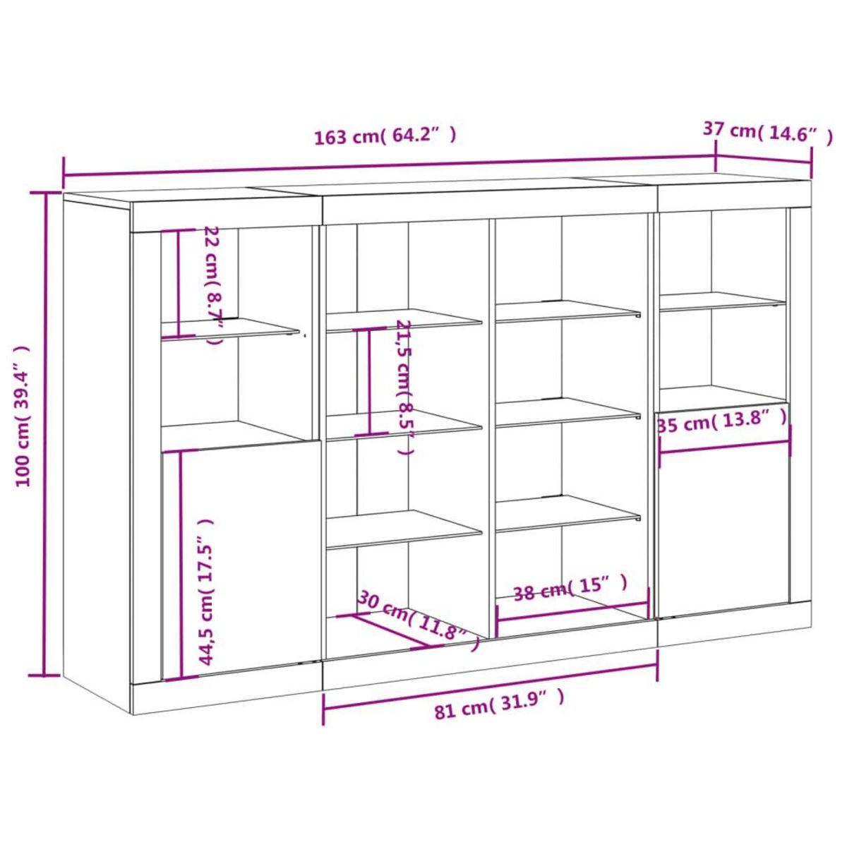VIDAXL Buffets avec lumieres LED 3 pcs gris beton bois d'ingenierie