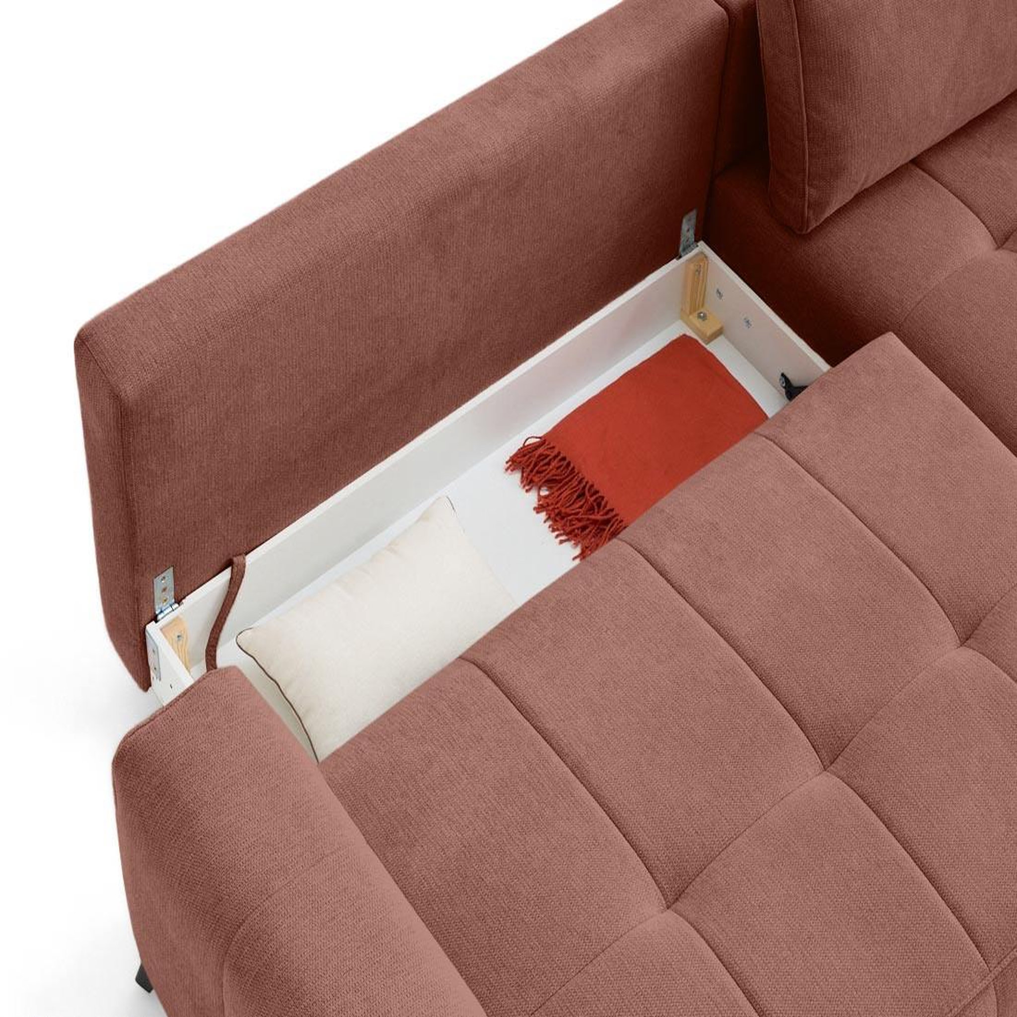 Voir la diapositive 6 : LISA DESIGN Rimini - canapé d'angle droit 4 places convertible avec coffre en tissu texturé