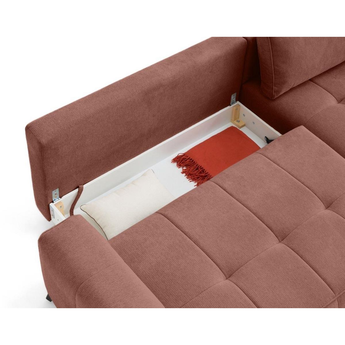 LISA DESIGN Rimini - canapé d'angle droit 4 places convertible avec coffre en tissu texturé