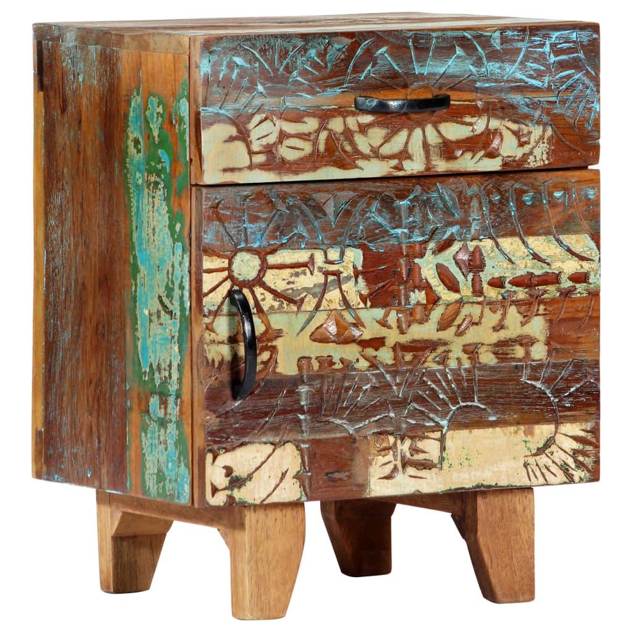 VIDAXL Table de chevet sculptee a la main 40x30x50cm bois recuperation