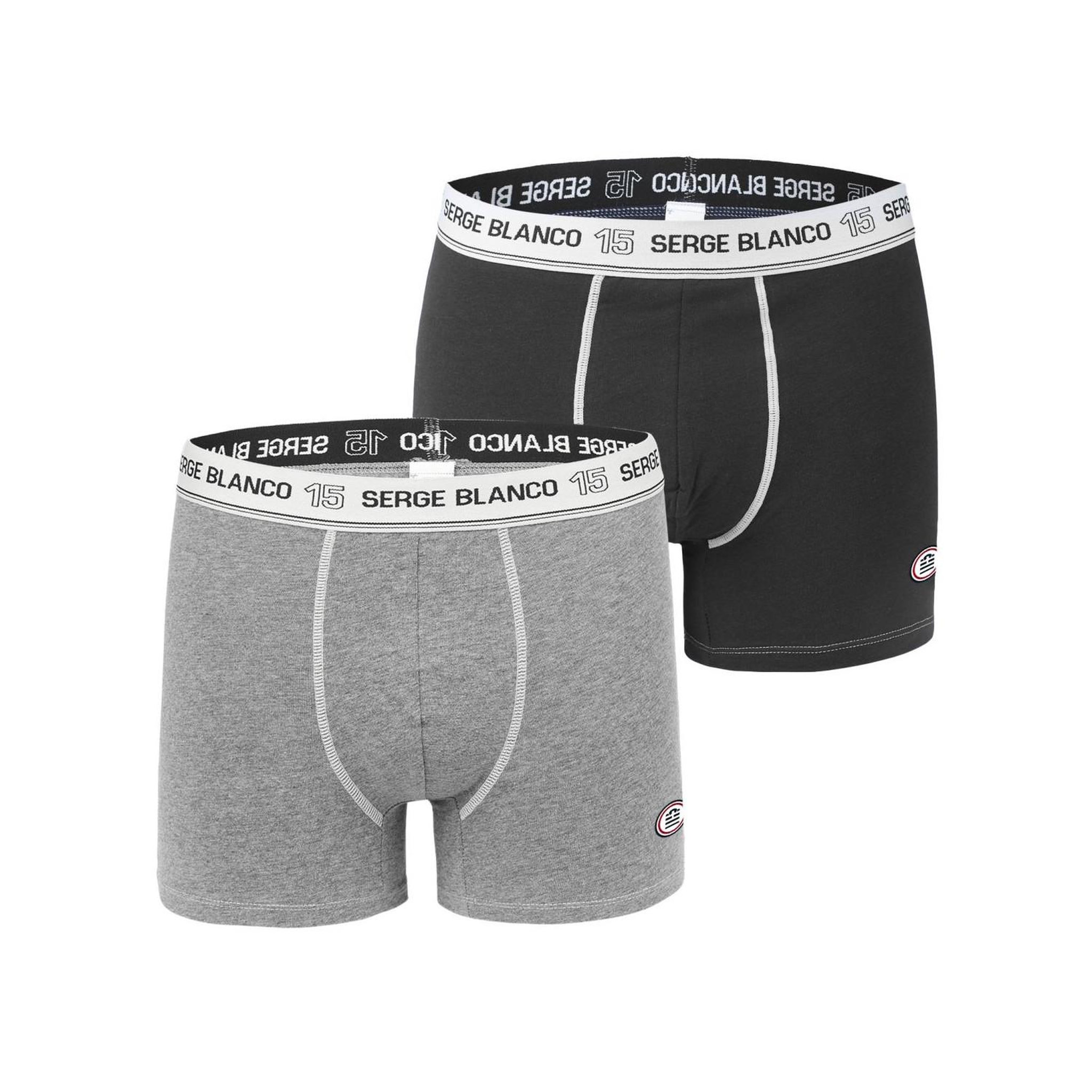 SERGE BLANCO Lot de 2 Boxers homme avec surpiqûres Class. Coloris disponibles : Gris