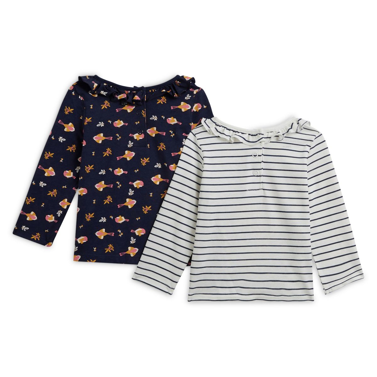 INEXTENSO Lot de 2 t-shirt manches longues à colerette bébé fille
