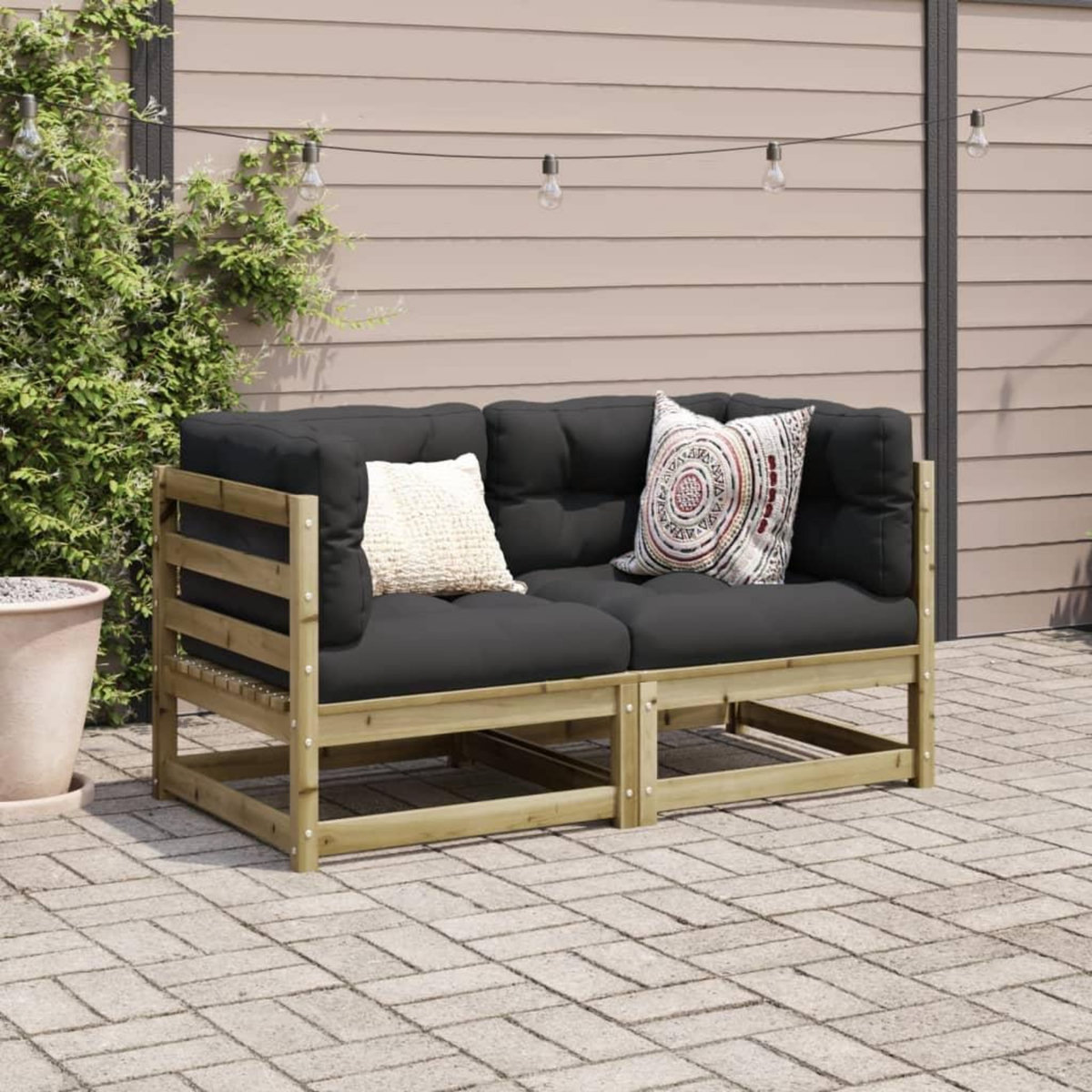 VIDAXL Salon de jardin 2 pcs avec coussins bois de pin impregne