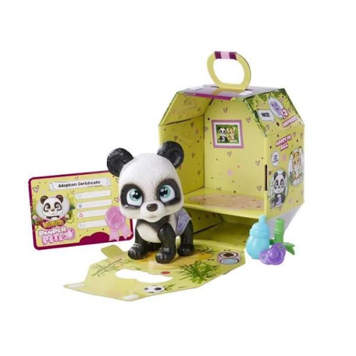 SILVERTORN Smoby - Pamper Petz - Panda a adopter - 4 accessoires - Articulé - Bois et fais pipi - Certificat d'adoption - Des 3 ans