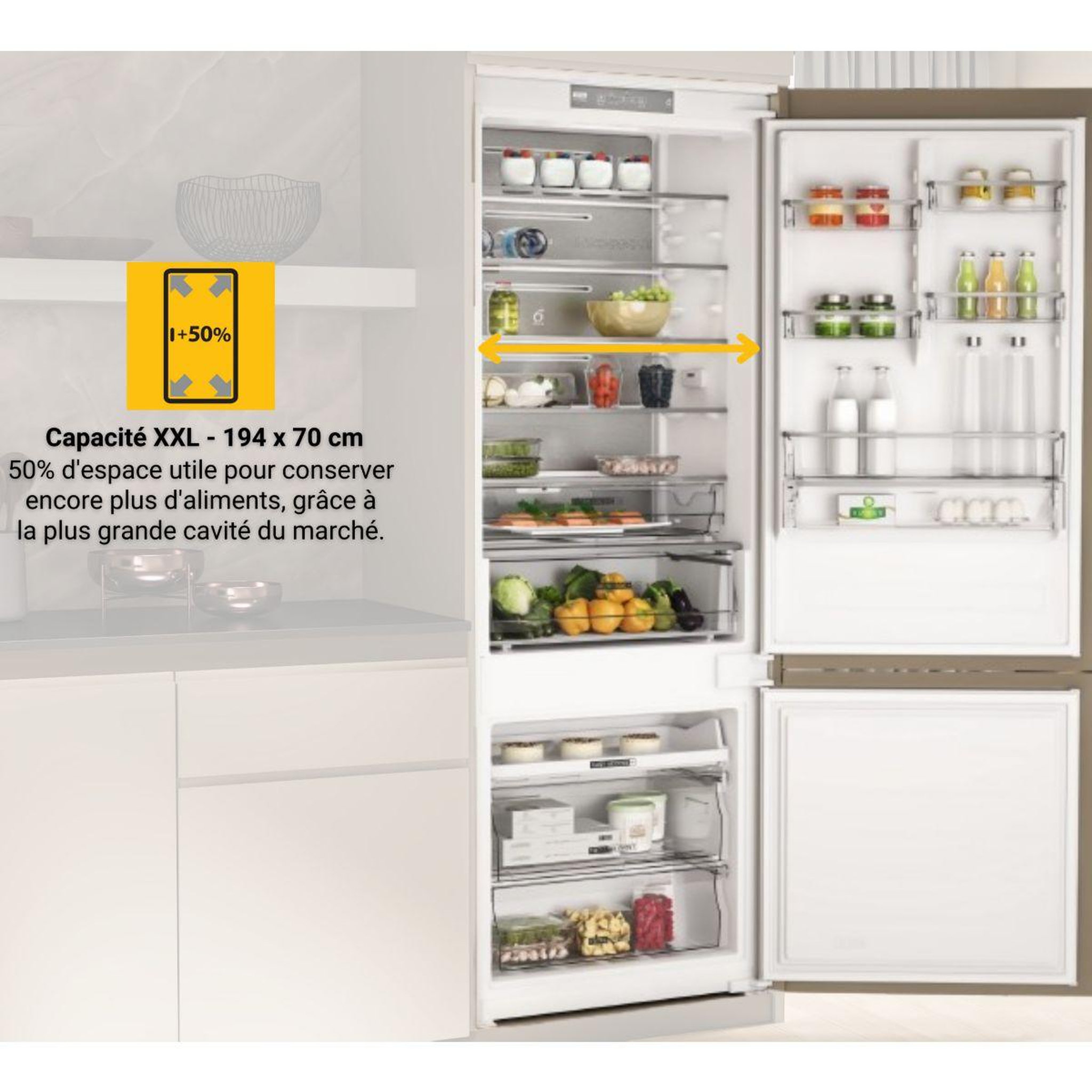 Voir la diapositive 2 : Whirlpool Réfrigérateur combiné encastrable whsp70t121 supreme silence 70cm