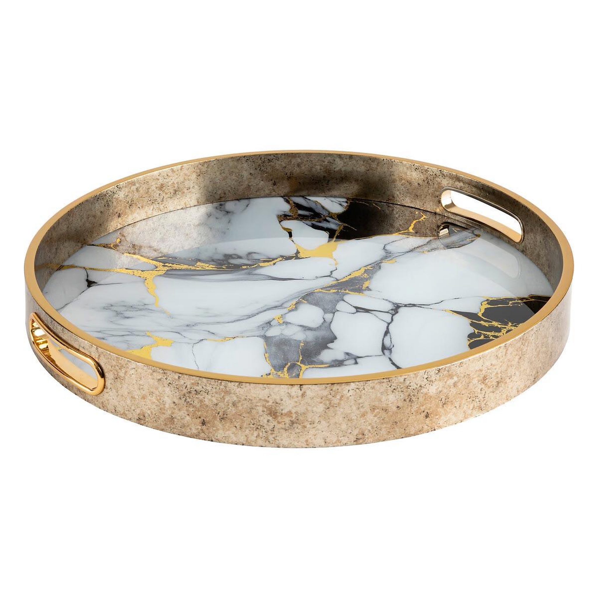 Voir la diapositive 2 : ATMOSPHERA Lot de 2 plateaux déco  inaya  35cm doré
