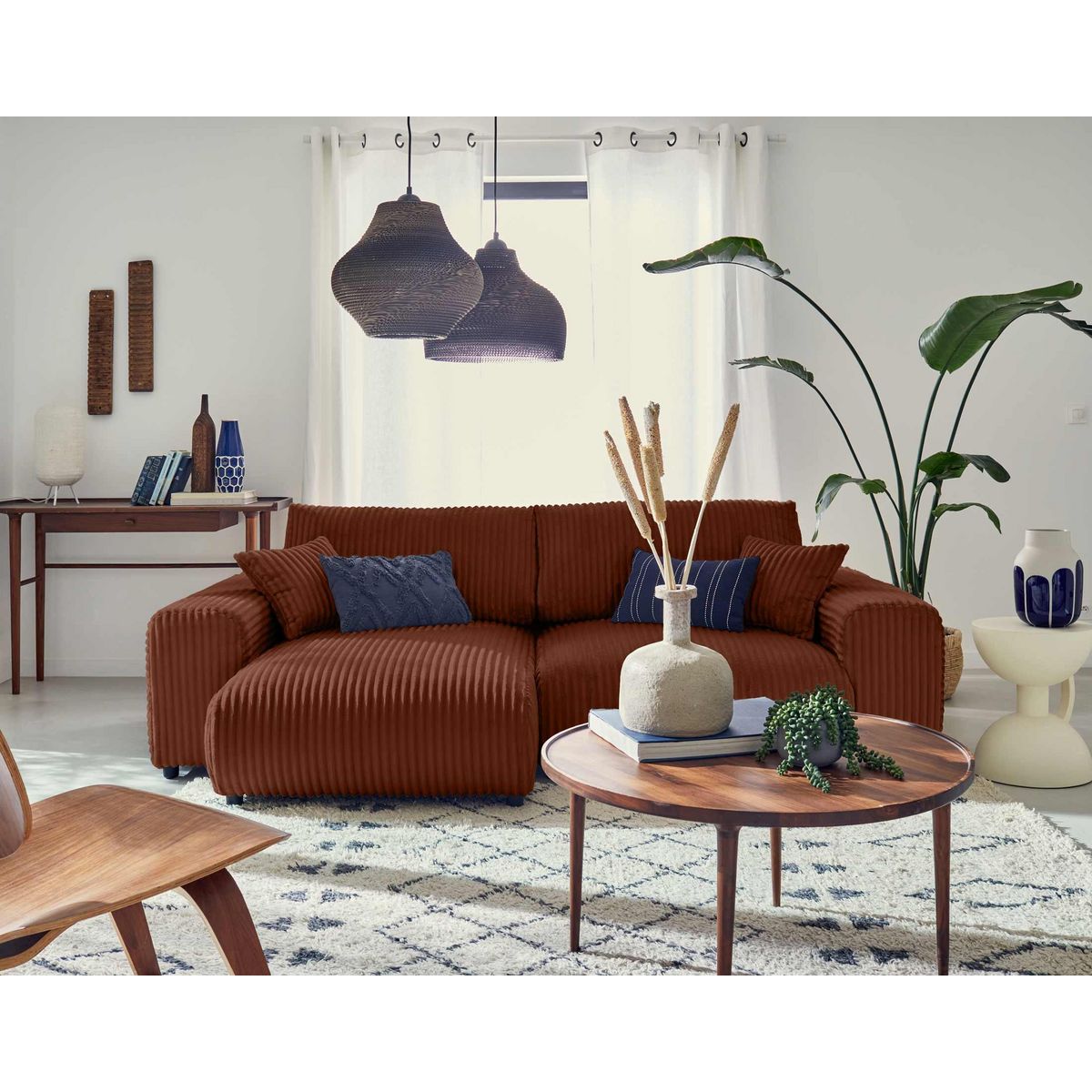 LISA DESIGN Garance - canapé d'angle réversible - 4 places - en velours côtelé grosses côtes