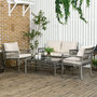 Voir la diapositive 2 : OUTSUNNY Ensemble salon de jardin 4 personnes 4 pièces - 8 coussins inclus - métal résine aspect rotin - beige gris
