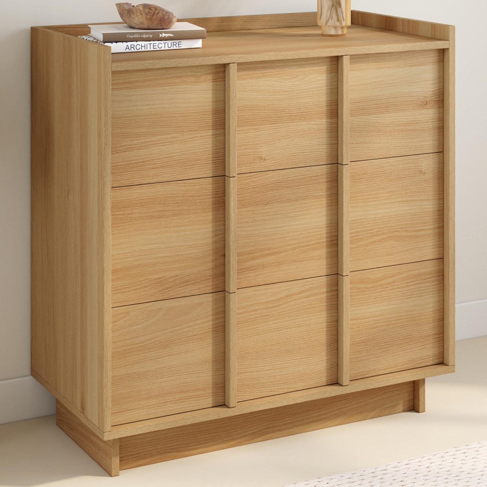Voir la diapositive 2 : ID MARKET Commode rosie 3 tiroirs 80 cm façon hêtre design minimaliste