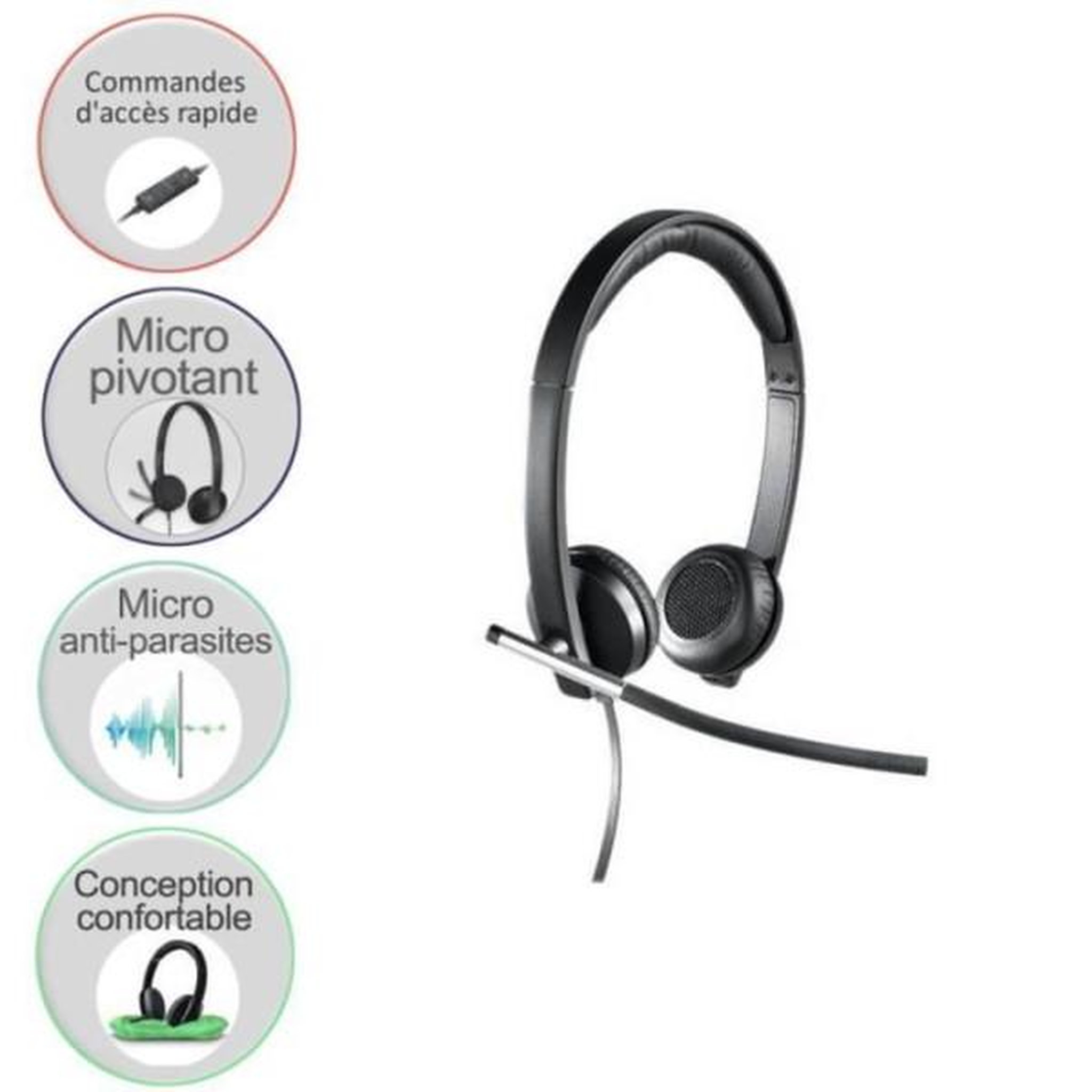 Logitech Casque - Filaire - Logitech - H650E - Micro stéréo - Gris