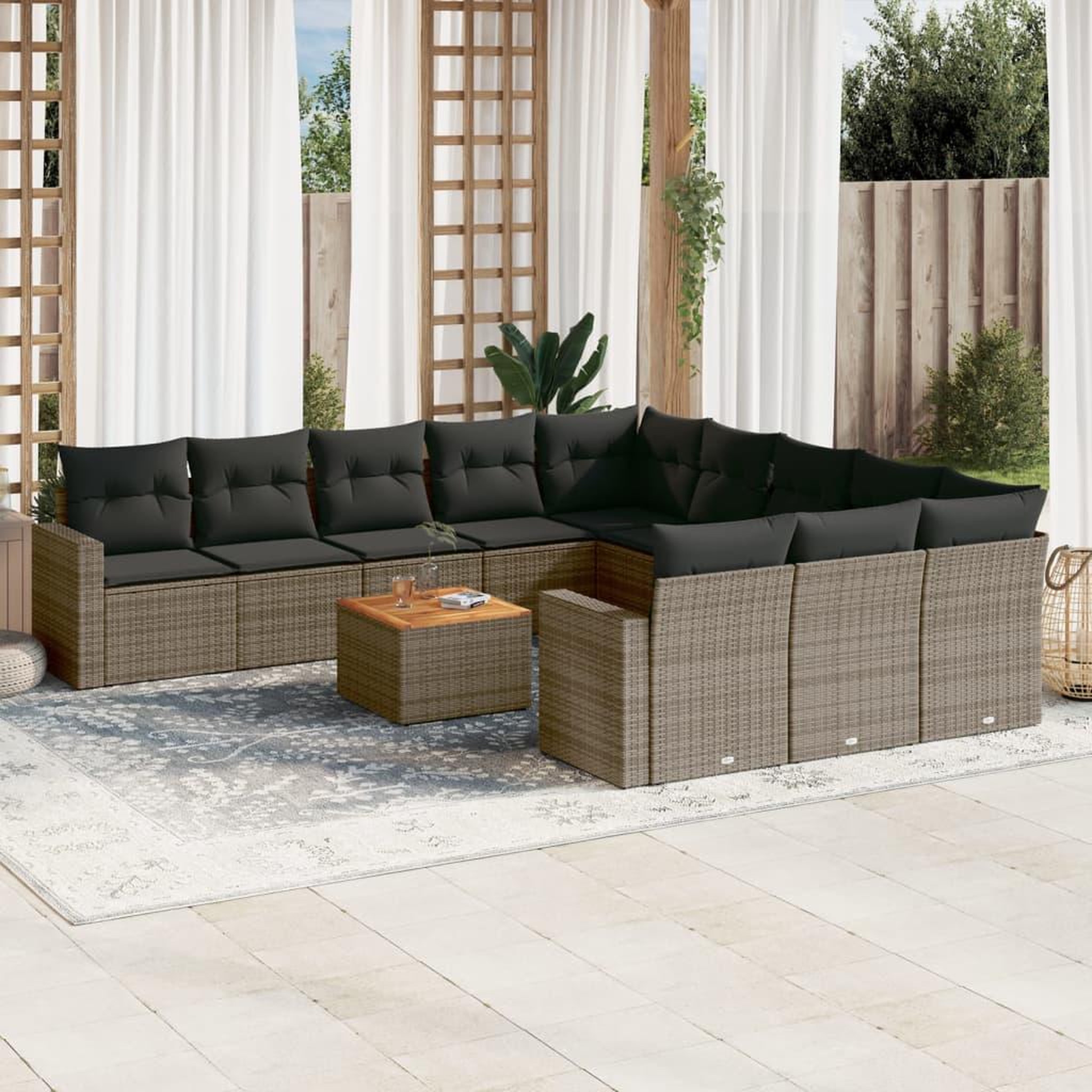 VIDAXL Salon de jardin avec coussins 12 pcs gris resine tressee
