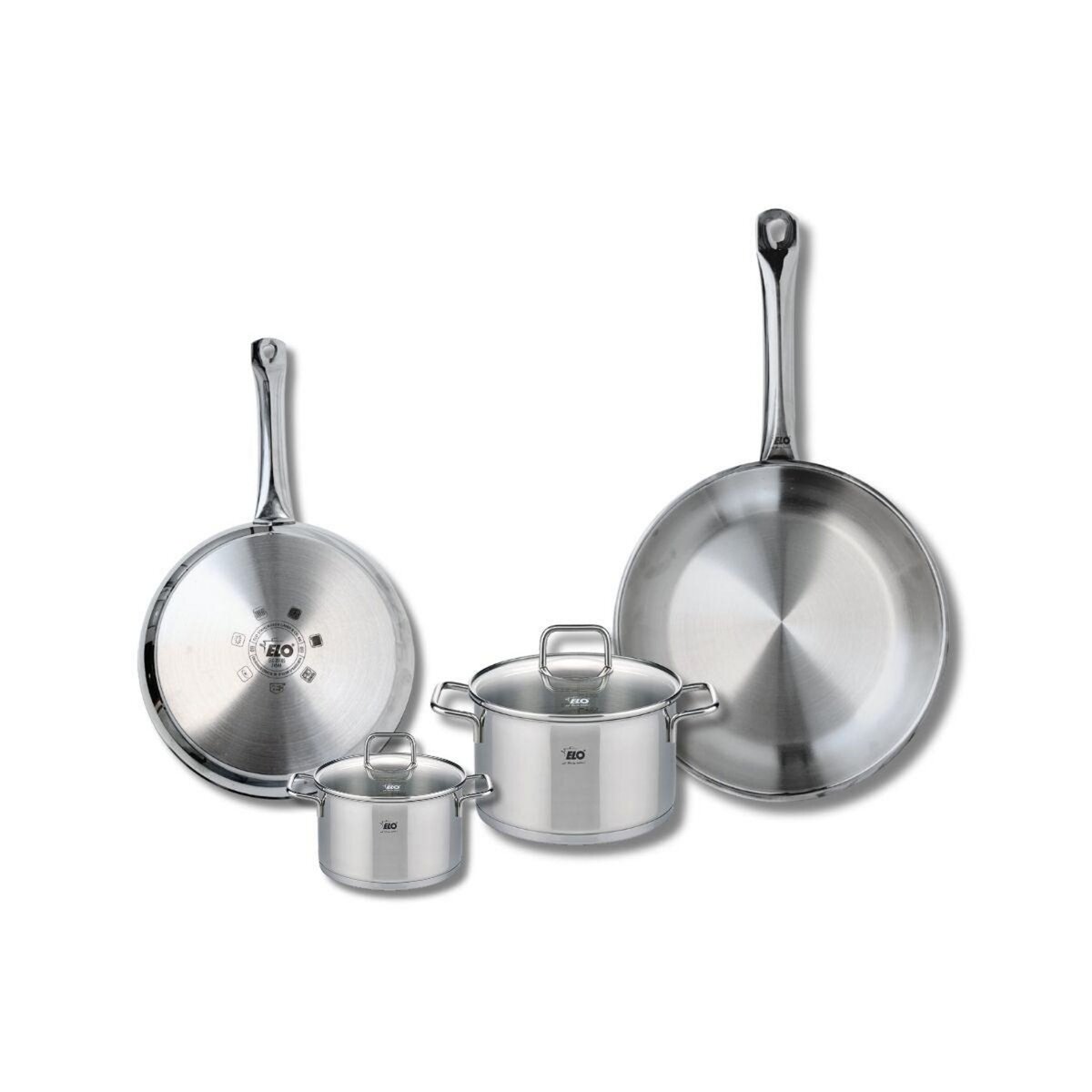 ELO Set de 2 Poêles de cuisson 24 et 28 cm et 2 faitouts 12 et 16 cm Elo Profi Citrin
