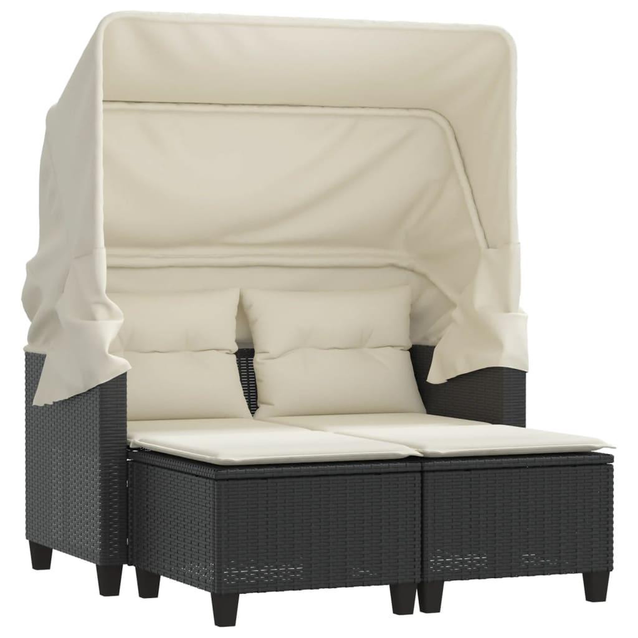 Voir la diapositive 2 : VIDAXL Canape de jardin 2 places avec auvent et tabourets noir rotin